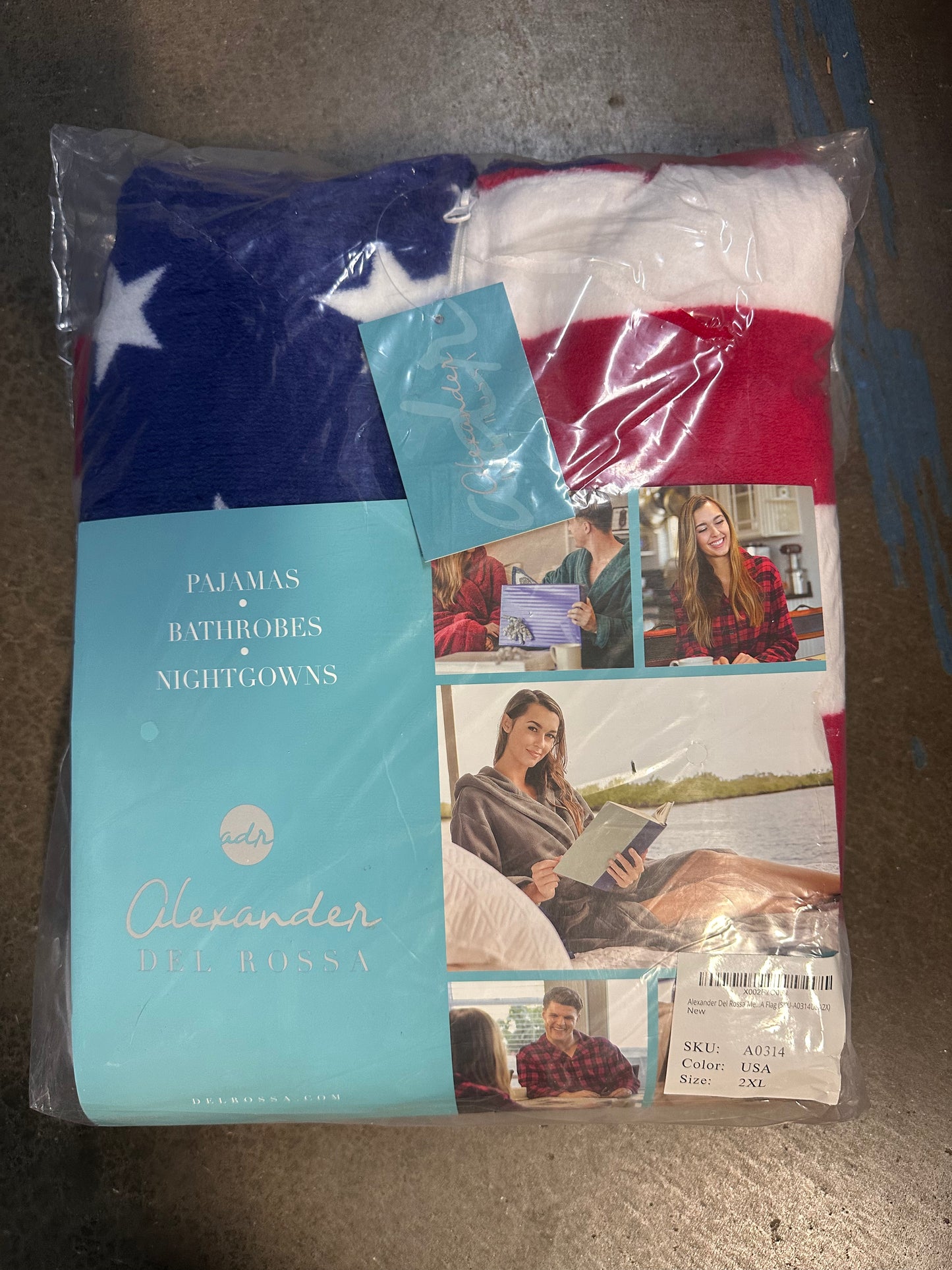 Alexander Del Rossa Warm Fleece One Piece Pajamas, Adult Onesie with Hoodie, American Flag Limited Edition (Size 2X)