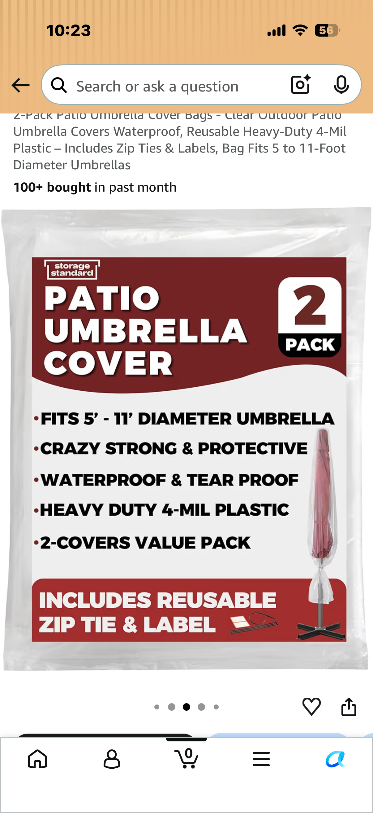 2-Pack Patio Umbrella Cover Bags - Clear Outdoor Patio Umbrella Covers Waterproof, Reusable Heavy-Duty 4-Mil Plastic – Includes Zip Ties & Labels, Bag Fits 5 to 11-Foot Diameter Umbrellas