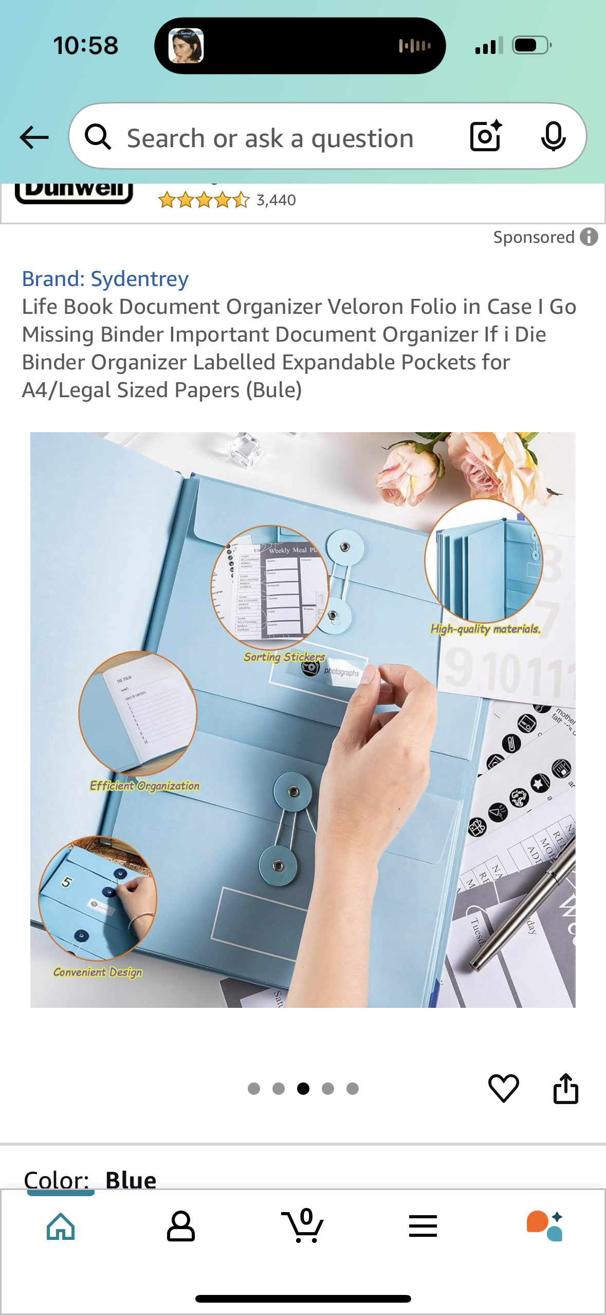 Life Book Document Organizer Veloron Folio in Case I Go Missing Binder Important Document Organizer If i Die Binder Organizer Labelled Expandable Pockets for A4/Legal Sized Papers (Blue)