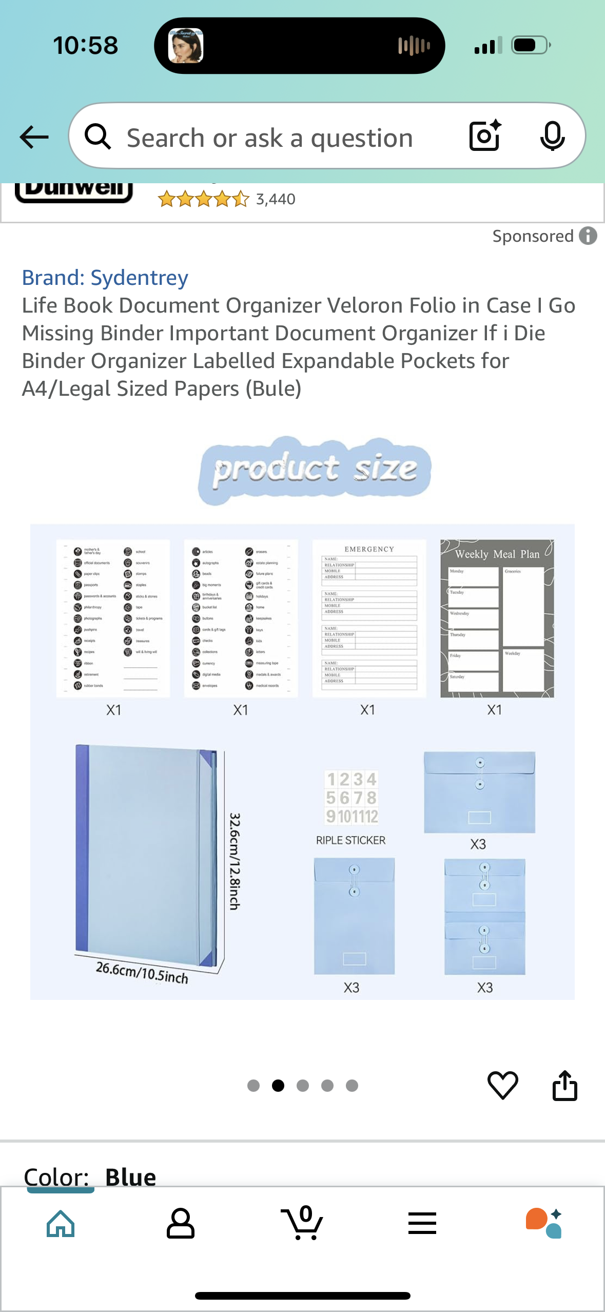 Life Book Document Organizer Veloron Folio in Case I Go Missing Binder Important Document Organizer If i Die Binder Organizer Labelled Expandable Pockets for A4/Legal Sized Papers (Blue)