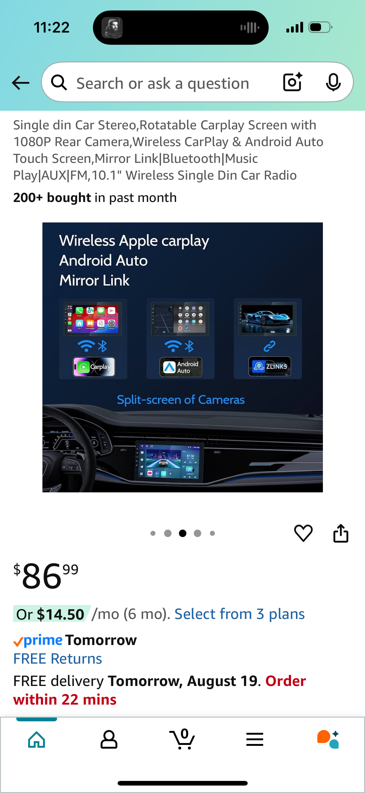 Single din Car Stereo,Rotatable Carplay Screen with 1080P Rear Camera,Wireless CarPlay & Android Auto Touch Screen,Mirror Link|Bluetooth|Music Play|AUX|FM,10.1" Wireless Single Din Car Radio