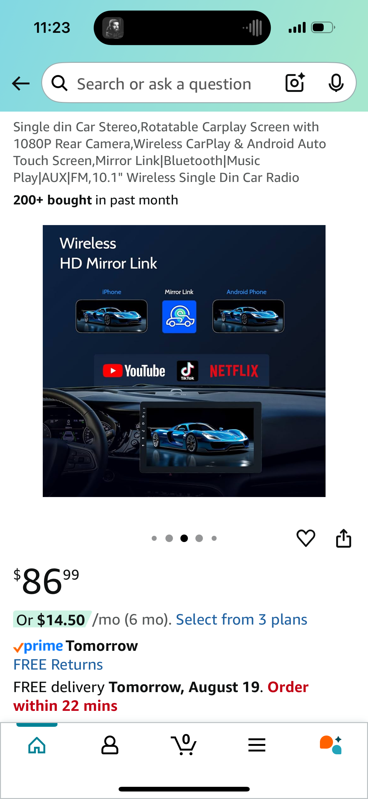 Single din Car Stereo,Rotatable Carplay Screen with 1080P Rear Camera,Wireless CarPlay & Android Auto Touch Screen,Mirror Link|Bluetooth|Music Play|AUX|FM,10.1" Wireless Single Din Car Radio