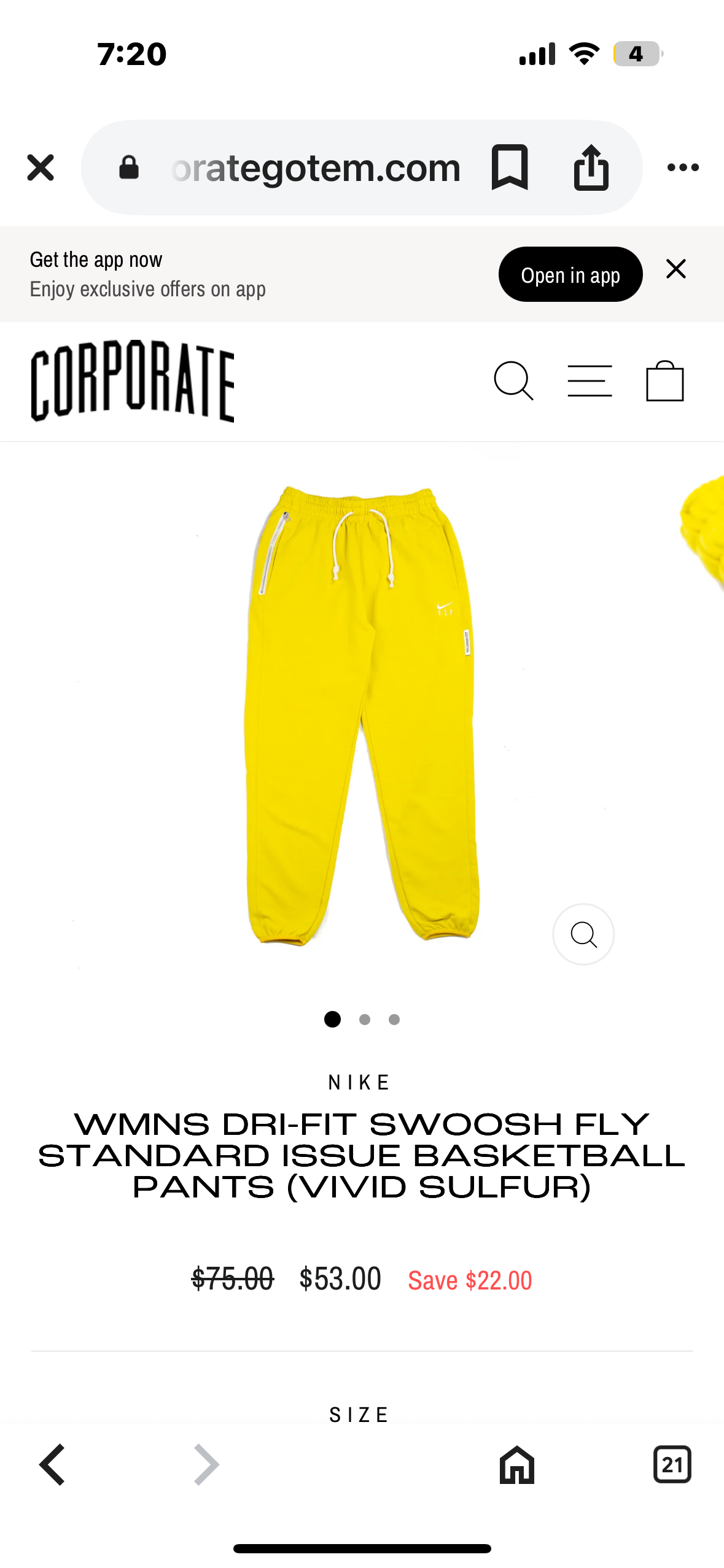 WMNS DRI-FIT SWOOSH FLY STANDARD ISSUE BASKETBALL PANTS (VIVID SULFUR) (Size 2X, Loose Fit)