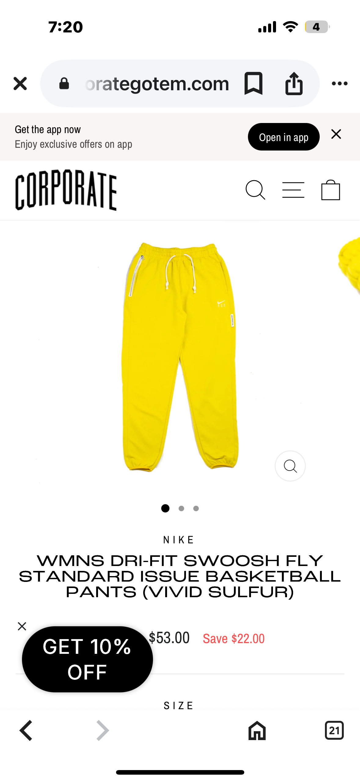 WMNS DRI-FIT SWOOSH FLY STANDARD ISSUE BASKETBALL PANTS (VIVID SULFUR) (Size 2X, Loose Fit)
