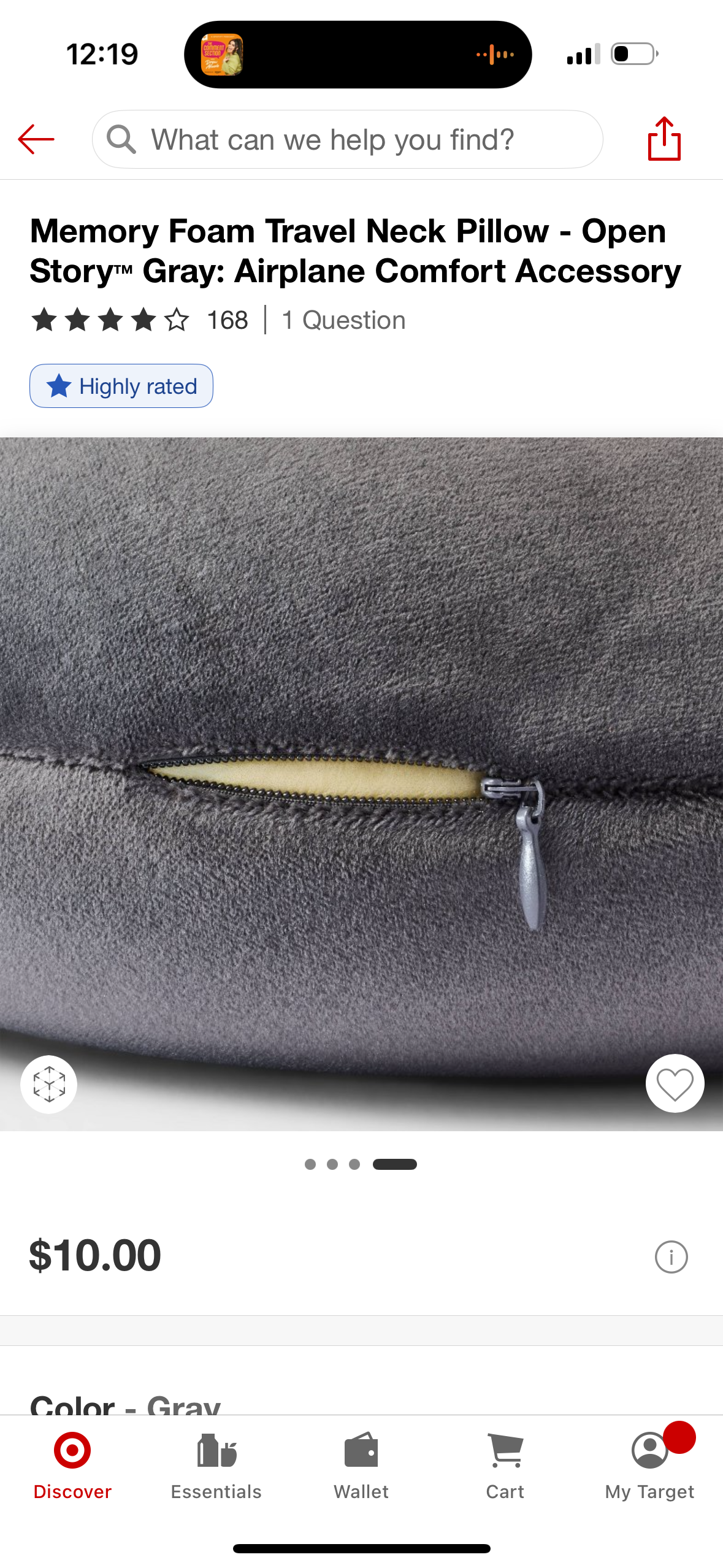 Memory Foam Travel Neck Pillow - Open Story™ Gray: Airplane Comfort Accessory