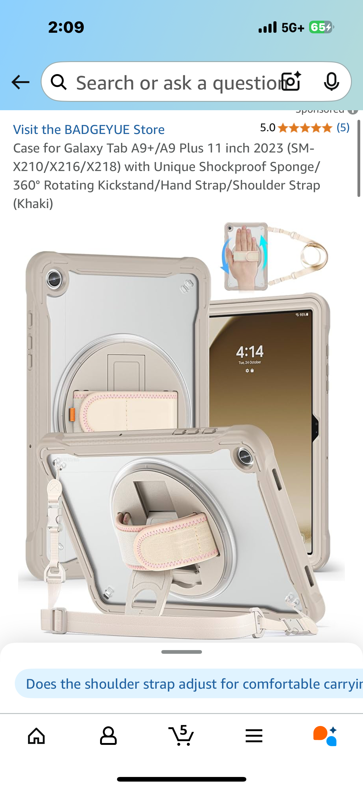 Case for Galaxy Tab A9+/A9 Plus 11 inch 2023 (SM-X210/X216/X218) with Unique Shockproof Sponge/ 360° Rotating Kickstand/Hand Strap/Shoulder Strap (Khaki