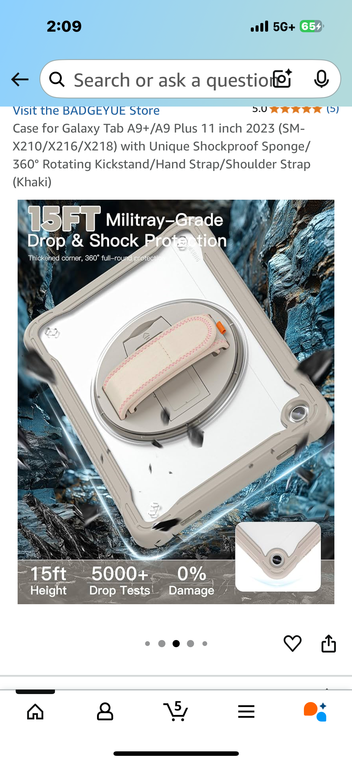 Case for Galaxy Tab A9+/A9 Plus 11 inch 2023 (SM-X210/X216/X218) with Unique Shockproof Sponge/ 360° Rotating Kickstand/Hand Strap/Shoulder Strap (Khaki