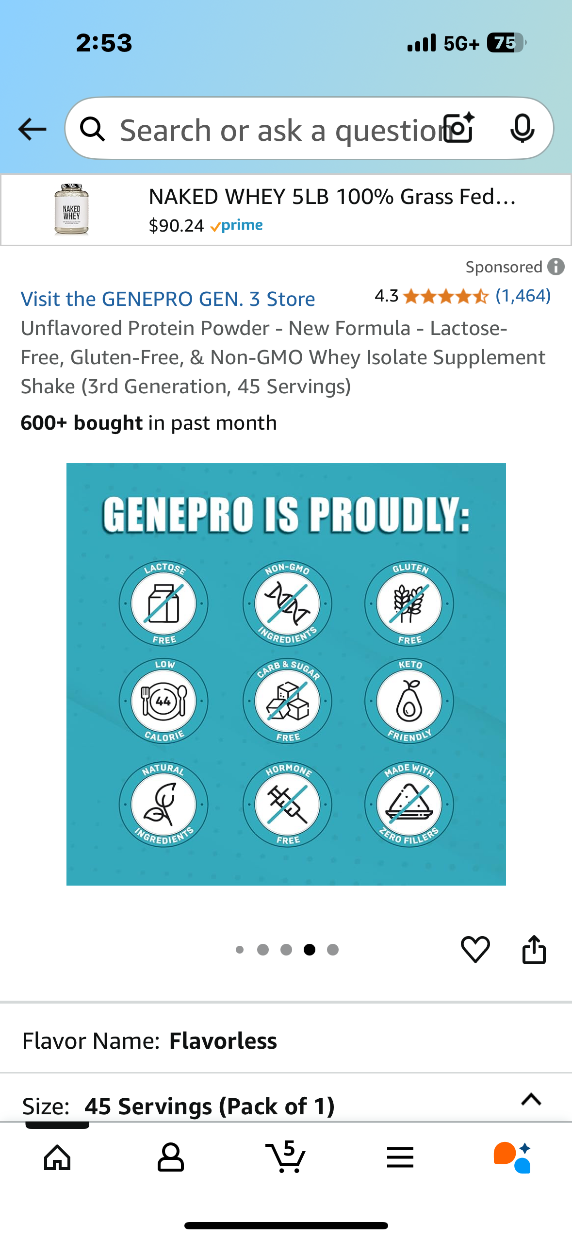 Unflavored Protein Powder - New Formula - Lactose-Free, Gluten-Free, & Non-GMO Whey Isolate Supplement Shake (3rd Generation, 45 Servings