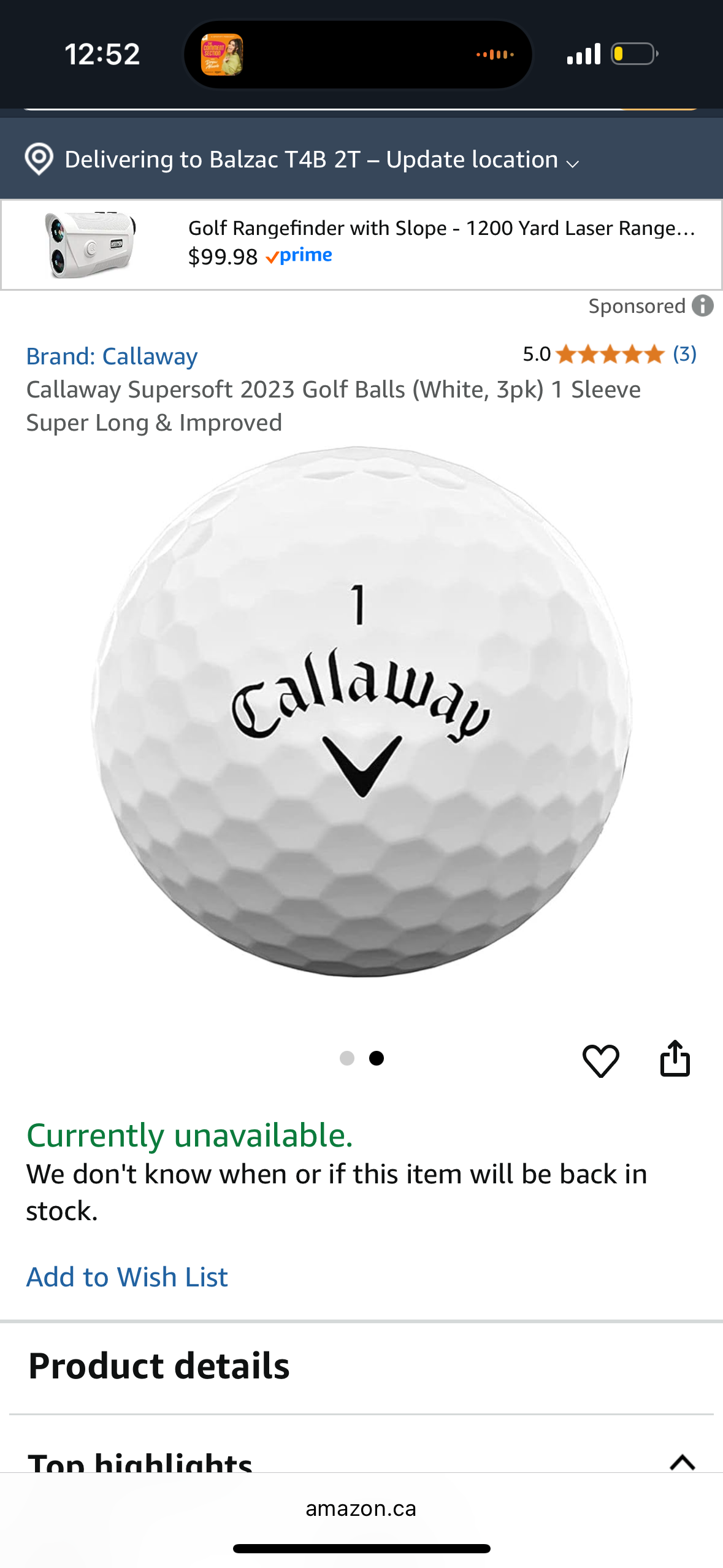 Callaway Supersoft 2023 Golf Balls (White, 3pk) 1 Sleeve Super Long & Improved