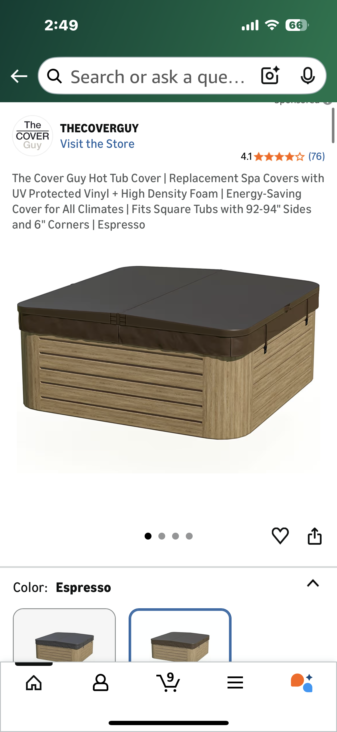 The Cover Guy Hot Tub Cover | Replacement Spa Covers with UV Protected Vinyl + High Density Foam | Energy-Saving Cover for All Climates | Fits Square Tubs with 92-94" Sides and 6" Corners | Espresso (R728)