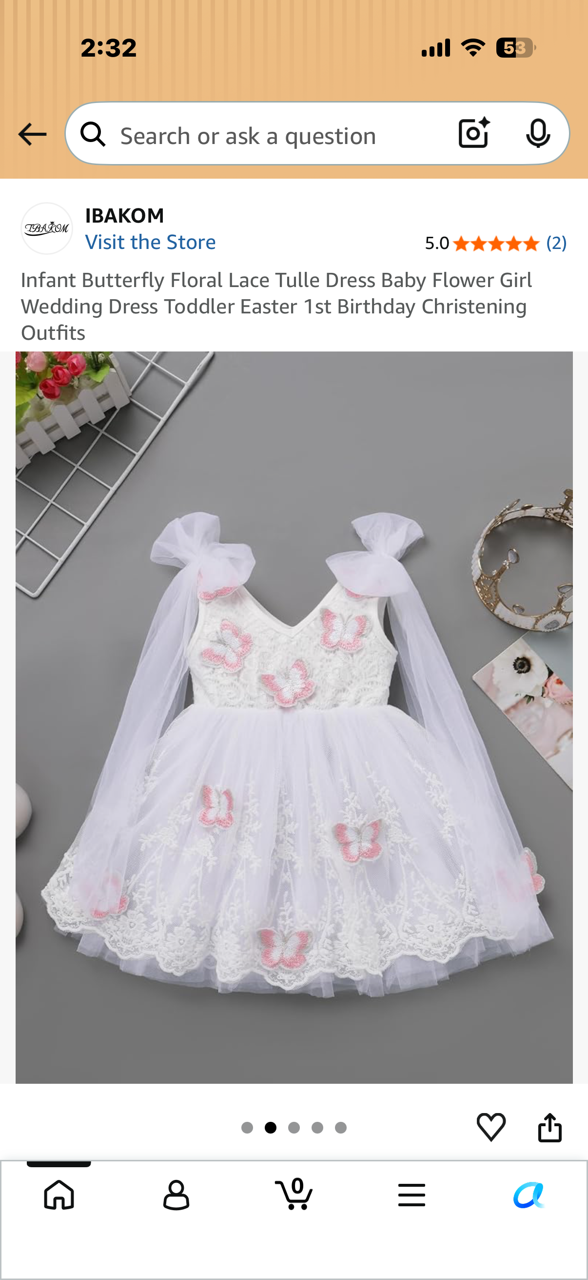 Infant Butterfly Floral Lace Tulle Dress Baby Flower Girl Wedding Dress Toddler Easter 1st Birthday Christening Outfits (Size 12-18 months)