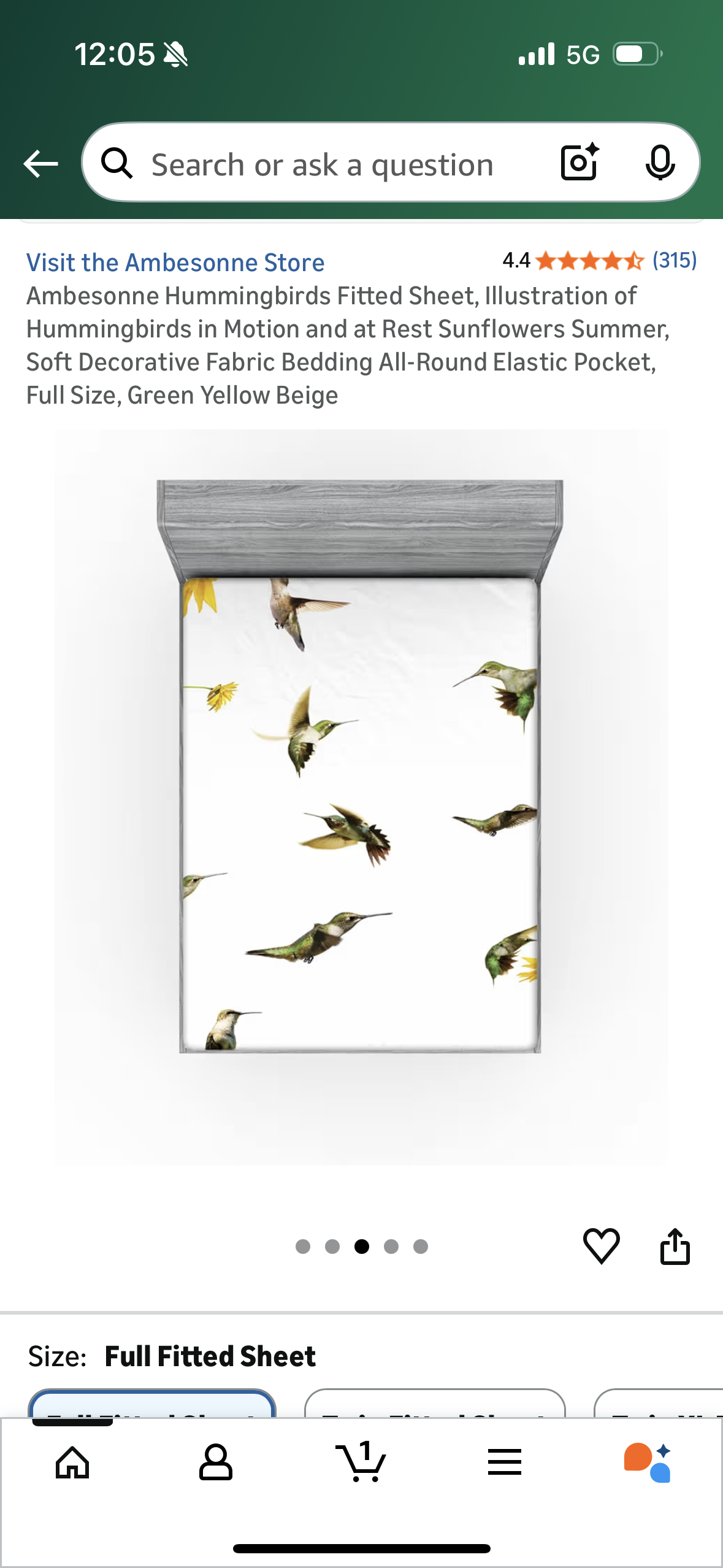 Ambesonne Hummingbirds Fitted Sheet, Illustration of Hummingbirds in Motion and at Rest Sunflowers Summer, Soft Decorative Fabric Bedding All-Round Elastic Pocket, Full Size, Green Yellow Beige