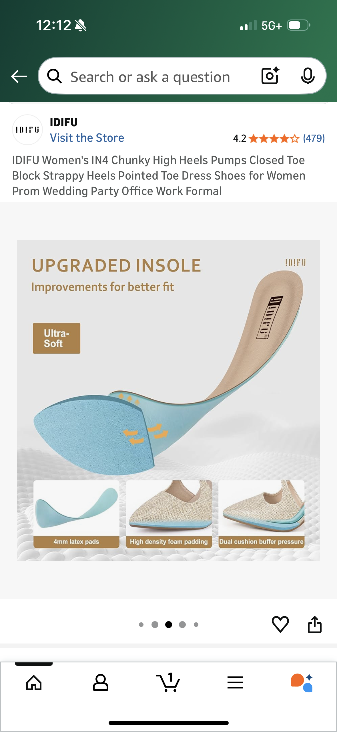 Chunky High Heels Pumps Closed Toe Block Strapy Gold Sparkly Heel (Size US 8.5 Women’s)