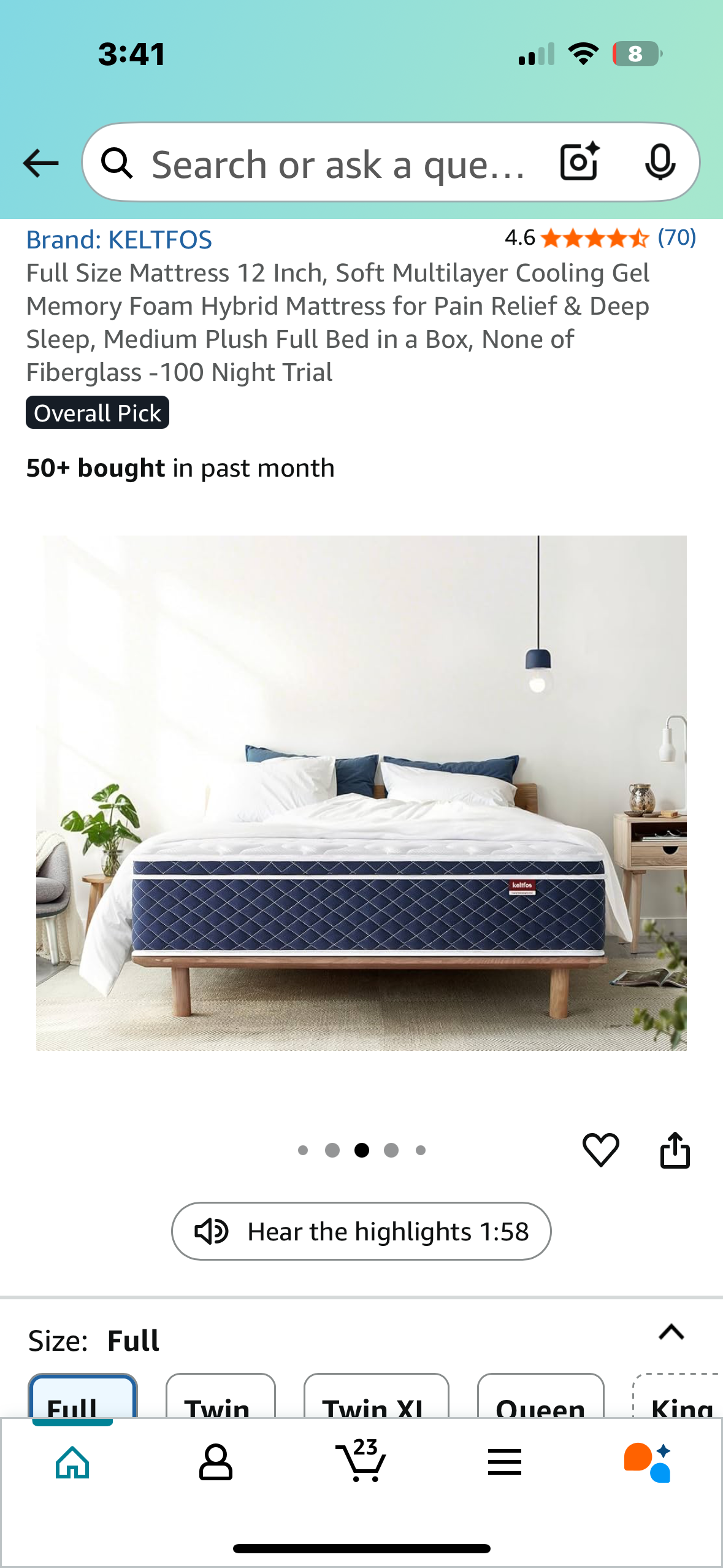 Full Size Mattress, 12” (B1027)