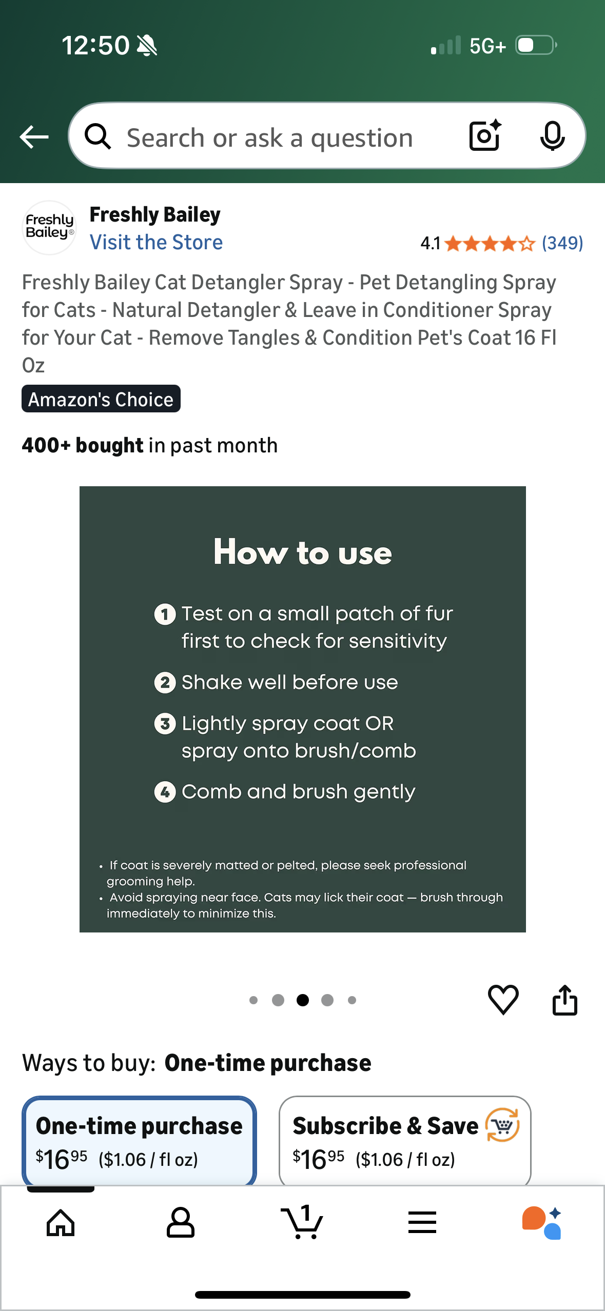 Freshly Bailey Cat Detangler Spray - Pet Detangling Spray for Cats - Natural Detangler & Leave in Conditioner Spray for Your Cat - Remove Tangles & Condition Pet's Coat 16 Fl Oz