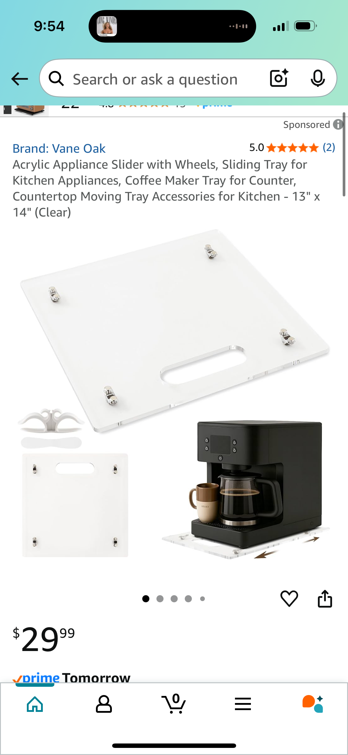 Acrylic Appliance Slider with Wheels, Sliding Tray for Kitchen Appliances, Coffee Maker Tray for Counter, Countertop Moving Tray Accessories for Kitchen - 13" x 14" (Clear)