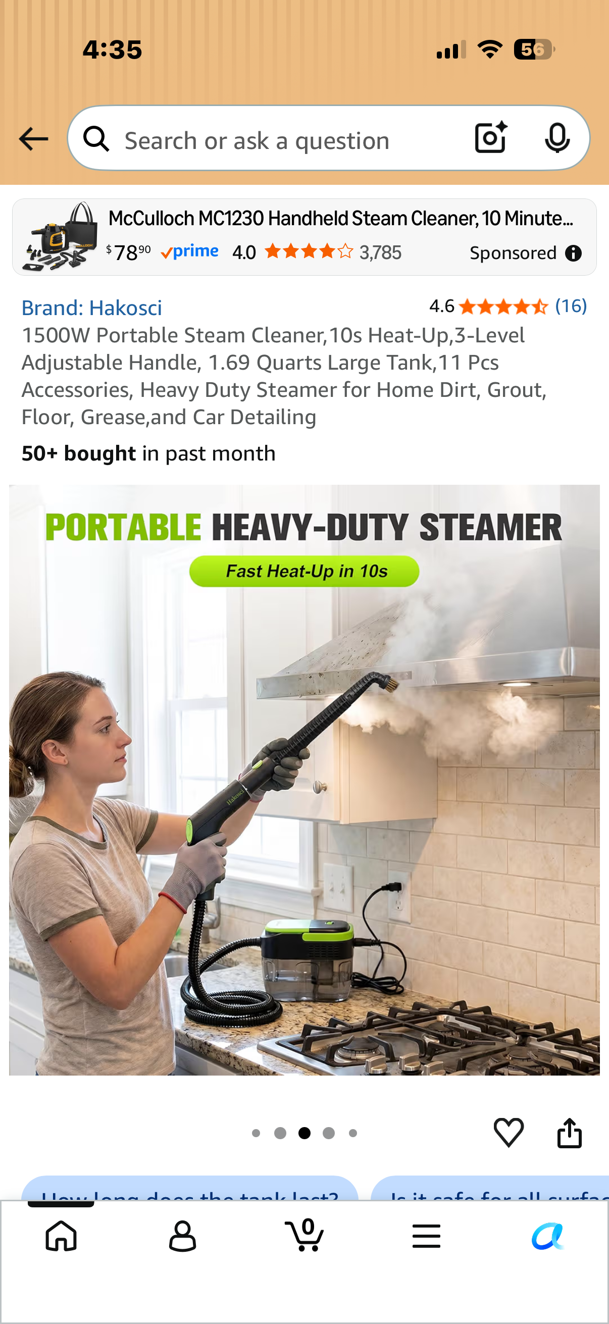 1500W Portable Steam Cleaner,10s Heat-Up,3-Level Adjustable Handle, 1.69 Quarts Large Tank,11 Pcs Accessories, Heavy Duty Steamer for Home Dirt, Grout, Floor, Grease,and Car Detailing