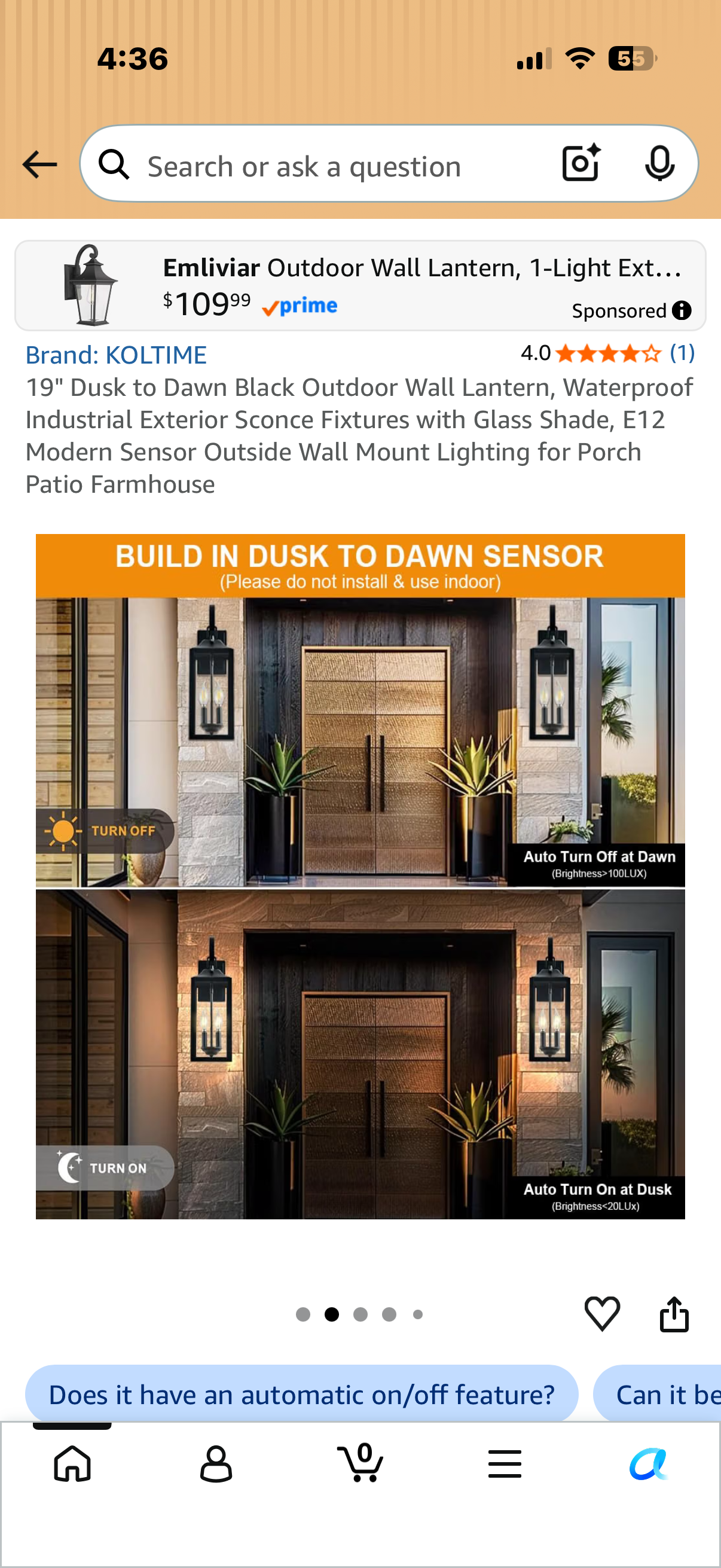 19" Dusk to Dawn Black Outdoor Wall Lantern, Waterproof Industrial Exterior Sconce Fixtures with Glass Shade, E12 Modern Sensor Outside Wall Mount Lighting for Porch Patio Farmhouse