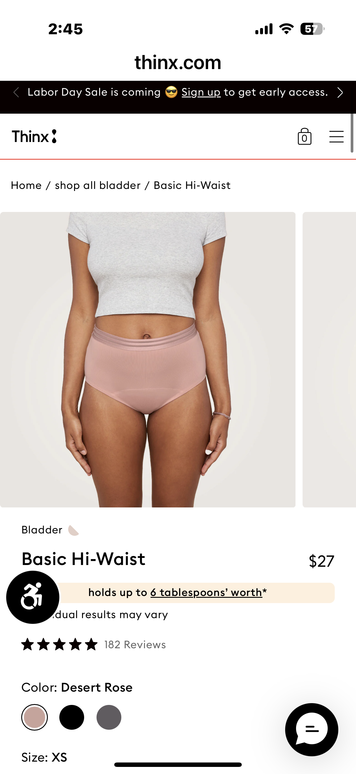 Thinx Leak-Fighting Brief Underwear (Size Small, Medium and XL)