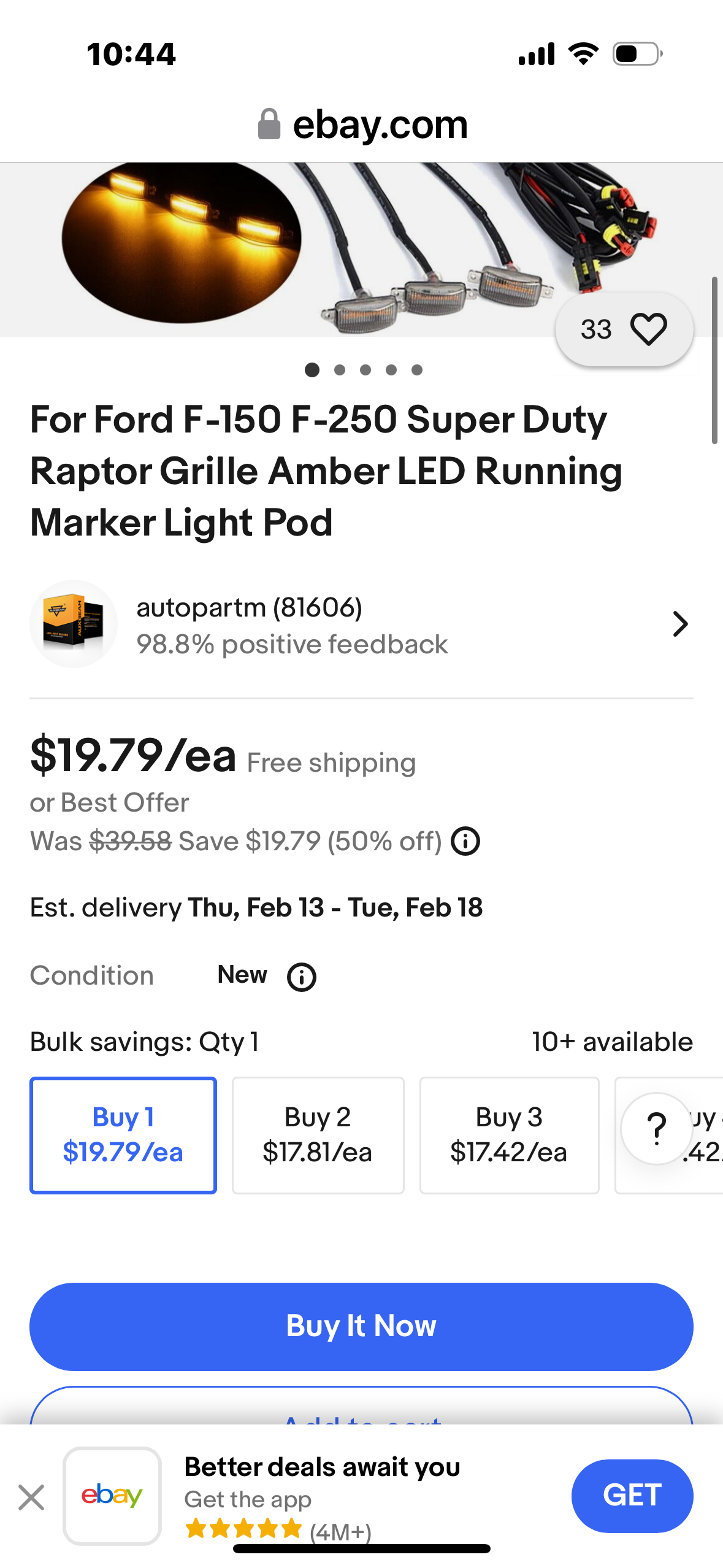 GEAR APEX LED Amber Front Grille Lights for Ford Raptor 2010-2014 & 2017-up F150 F250 F350, Universal Trucks SUV with Raptor Style Grilles
