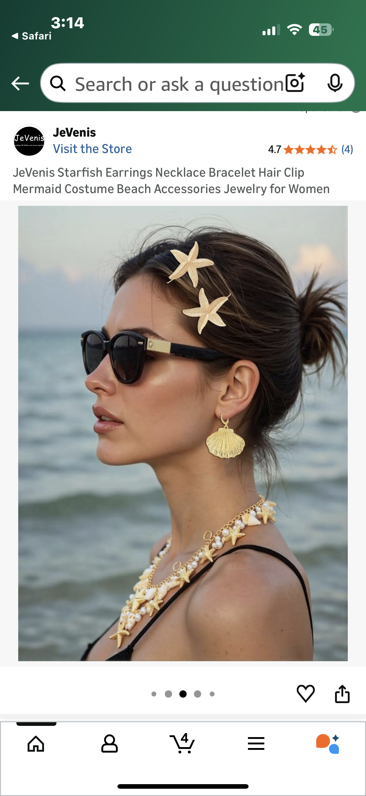 JeVenis Starfish Earrings Necklace Bracelet Hair Clip Mermaid Costume Beach Accessories Jewelry for Women