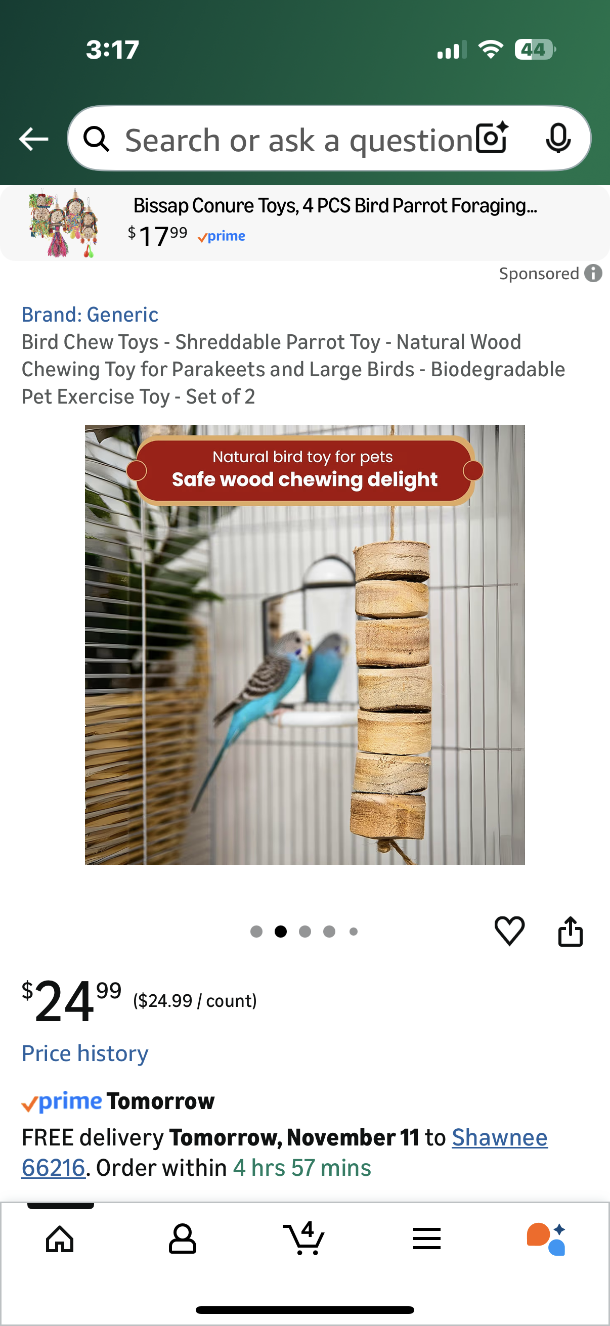 Bird Chew Toys - Shreddable Parrot Toy - Natural Wood Chewing Toy for Parakeets and Large Birds - Biodegradable Pet Exercise Toy - Set of 2