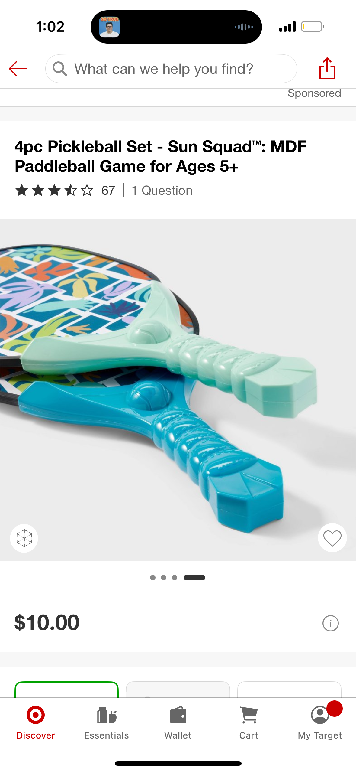 4pc Pickleball Set - Sun Squad™: MDF Paddleball Game for Ages 5+