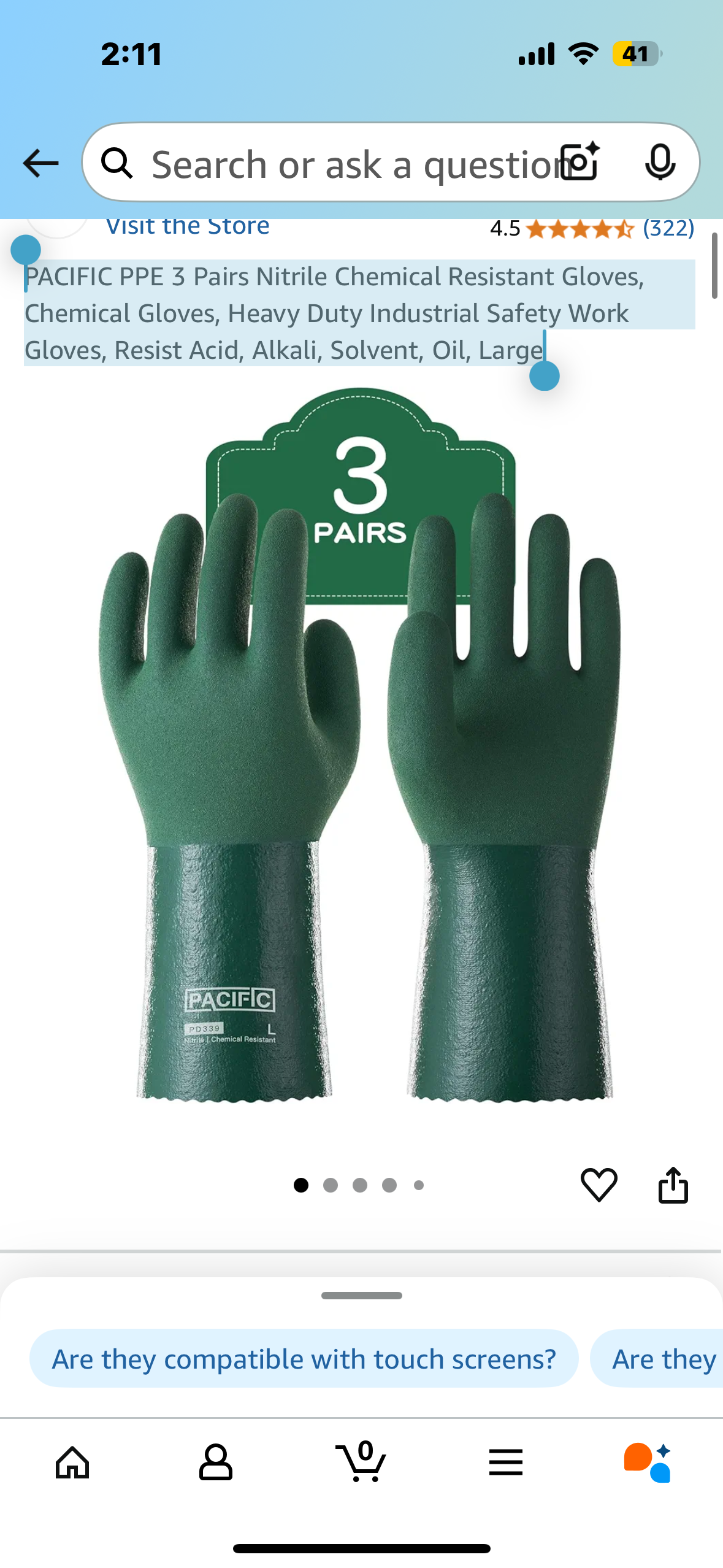 PACIFIC PPE 3 Pairs Nitrile Chemical Resistant Gloves, Chemical Gloves, Heavy Duty Industrial Safety Work Gloves, Resist Acid, Alkali, Solvent, Oil, Large