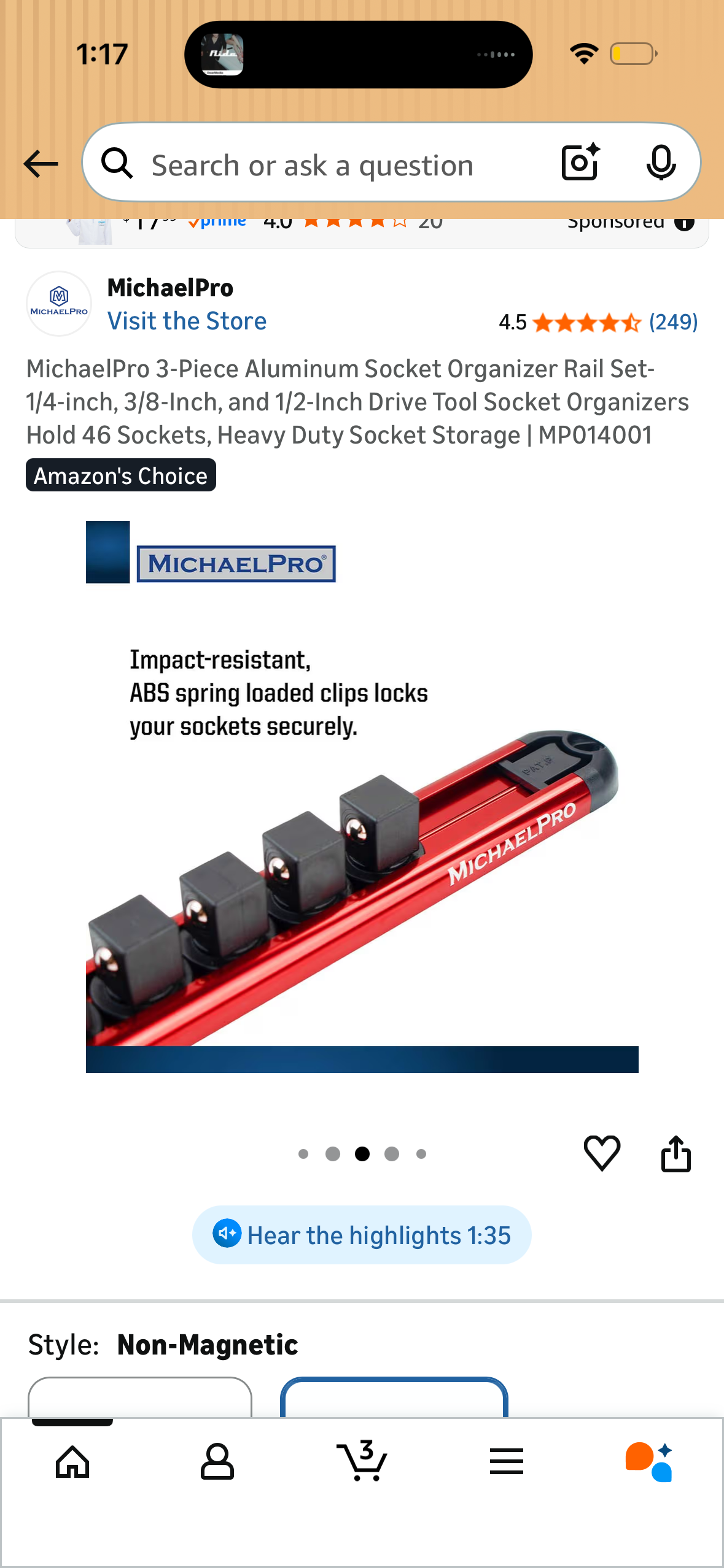 MichaelPro 3-Piece Aluminum Socket Organizer Rail Set- 1/4-inch, 3/8-Inch, and 1/2-Inch Drive Tool Socket Organizers Hold 46 Sockets, Heavy Duty Socket Storage | MP014001