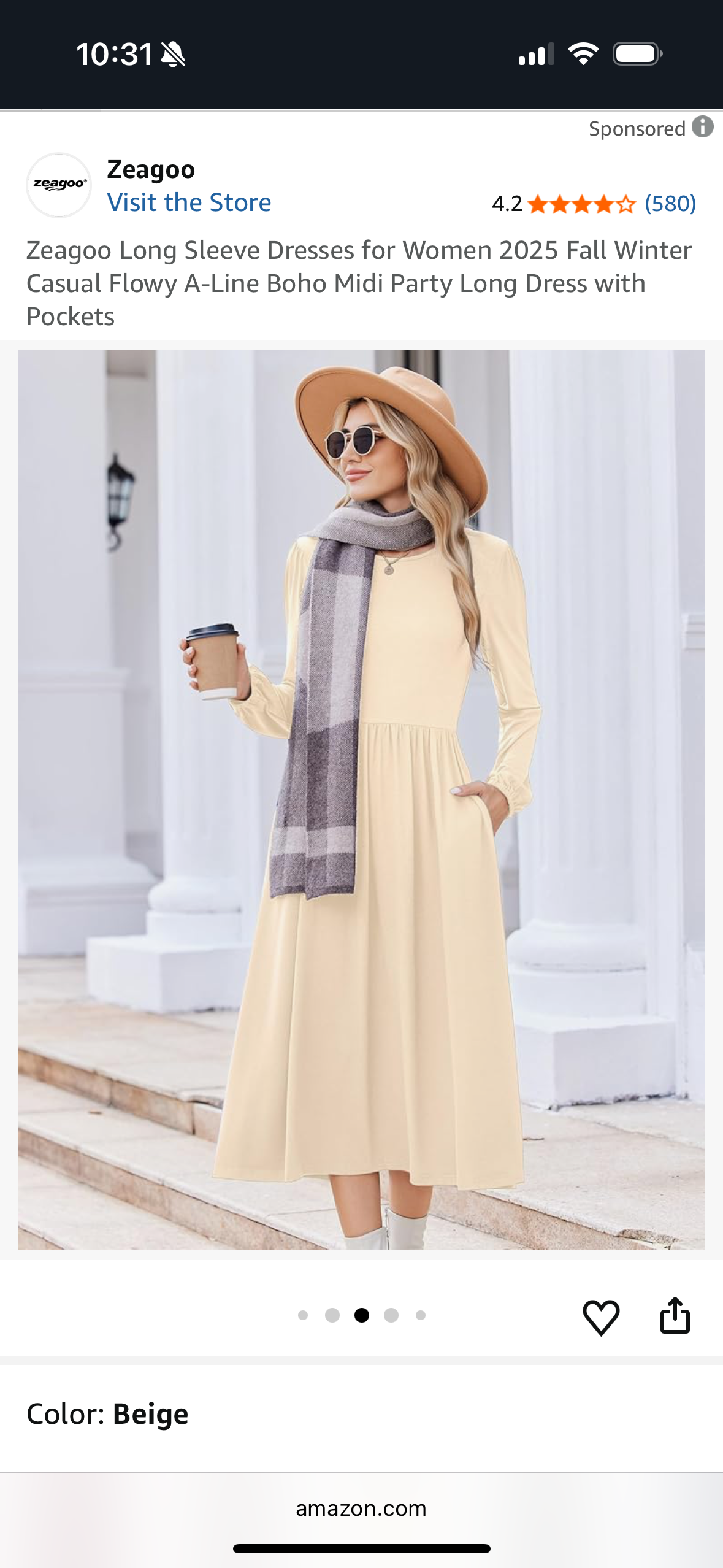 Long Sleeve Midi Dress, Loose Tshirt Dress with Pockets (Size XX-Large)