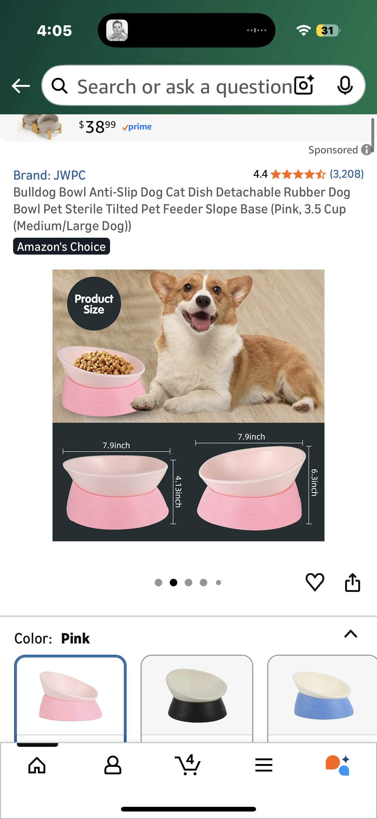 Bulldog Bowl Anti-Slip Dog Cat Dish Detachable Rubber Dog Bowl Pet Sterile Tilted Pet Feeder Slope Base (Pink, 3.5 Cup (Medium/Large Dog