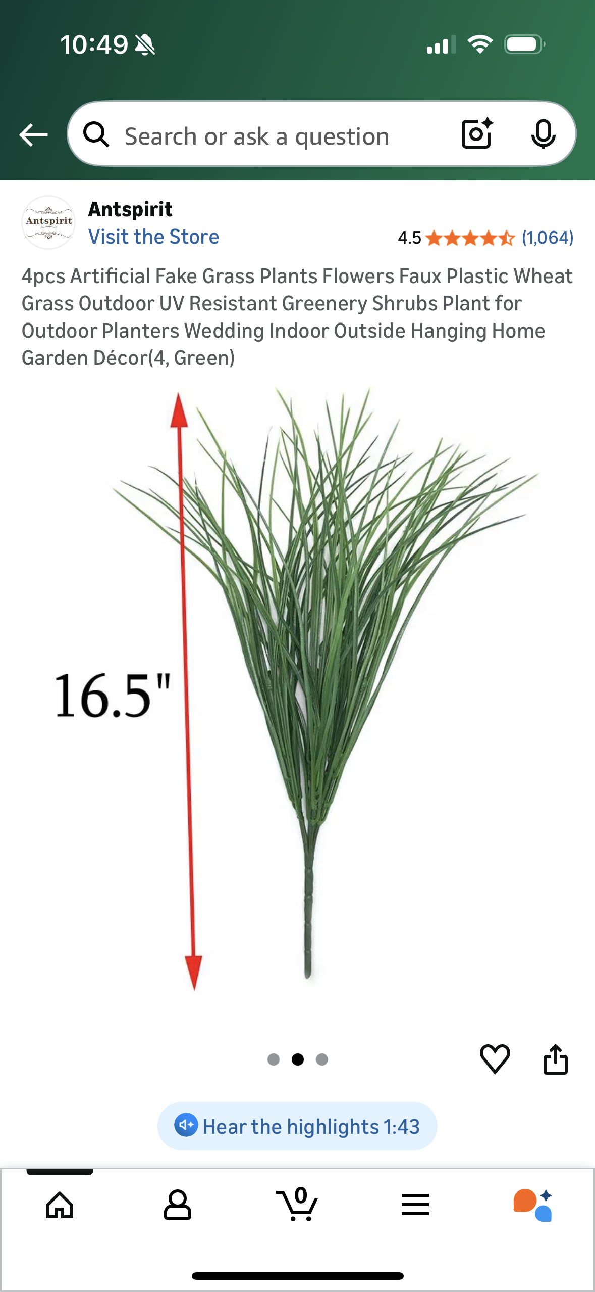 ‼️2 for $4‼️ 4pcs Artificial Fake Grass Plants Flowers Faux Plastic Wheat Grass Outdoor UV Resistant Greenery Shrubs Plant for Outdoor Planters Wedding Indoor Outside Hanging Home Garden Décor(4, Green)