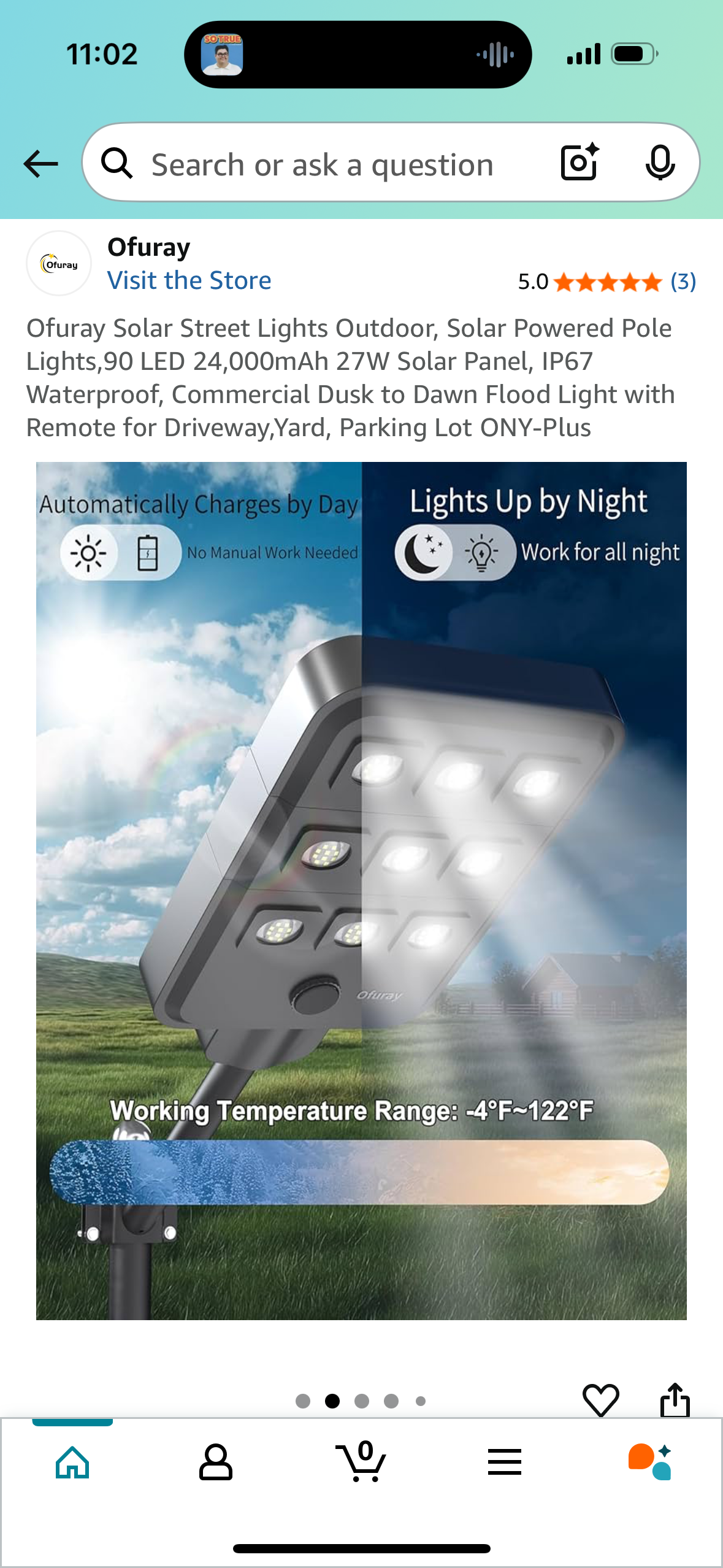 Ofuray Solar Street Lights Outdoor, Solar Powered Pole Lights,90 LED 24,000mAh 27W Solar Panel, IP67 Waterproof, Commercial Dusk to Dawn Flood Light with Remote for Driveway,Yard, Parking Lot ONY-Plus