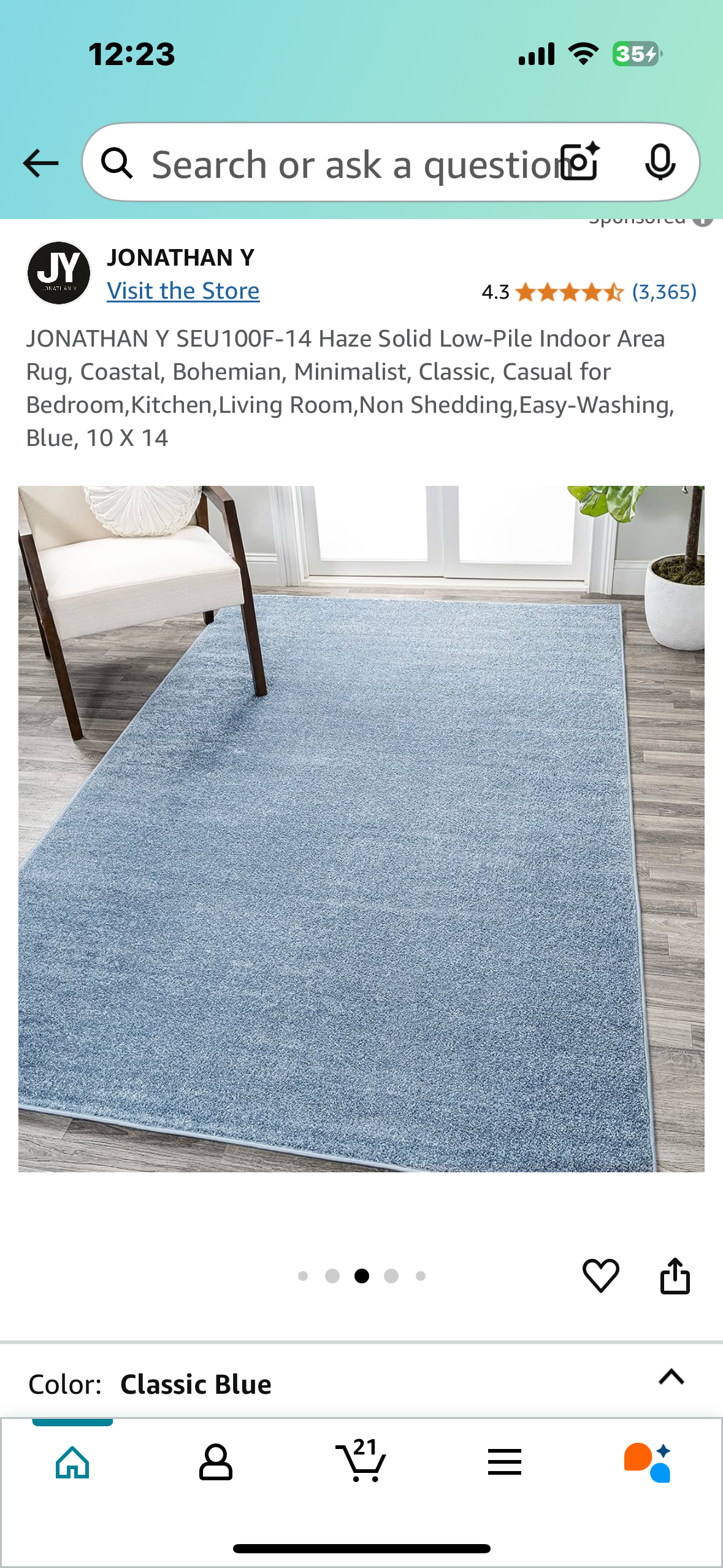 JONATHAN Low-Pile Indoor Area Rug, Coastal, Bohemian, Minimalist, Classic, Casual, Easy-Washing, Haze Blue, 10 X 14 (L874)