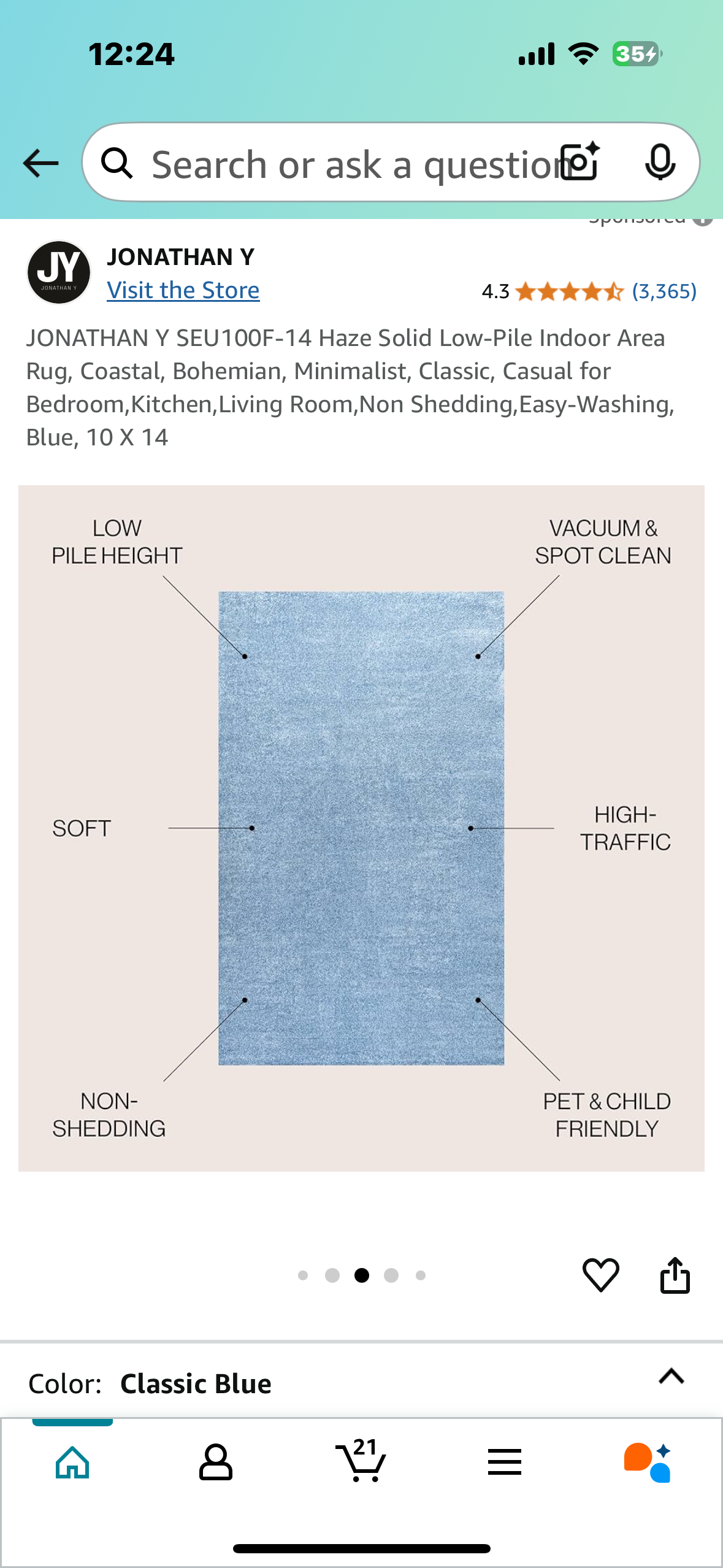 JONATHAN Low-Pile Indoor Area Rug, Coastal, Bohemian, Minimalist, Classic, Casual, Easy-Washing, Haze Blue, 10 X 14 (L874)