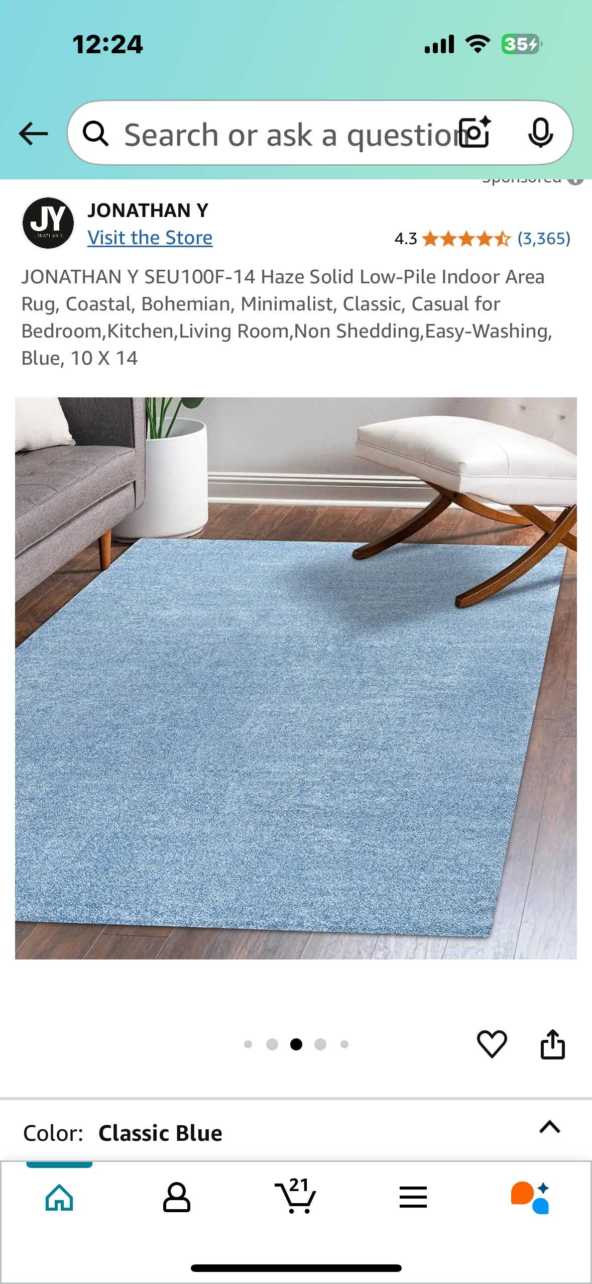 JONATHAN Low-Pile Indoor Area Rug, Coastal, Bohemian, Minimalist, Classic, Casual, Easy-Washing, Haze Blue, 10 X 14 (L874)