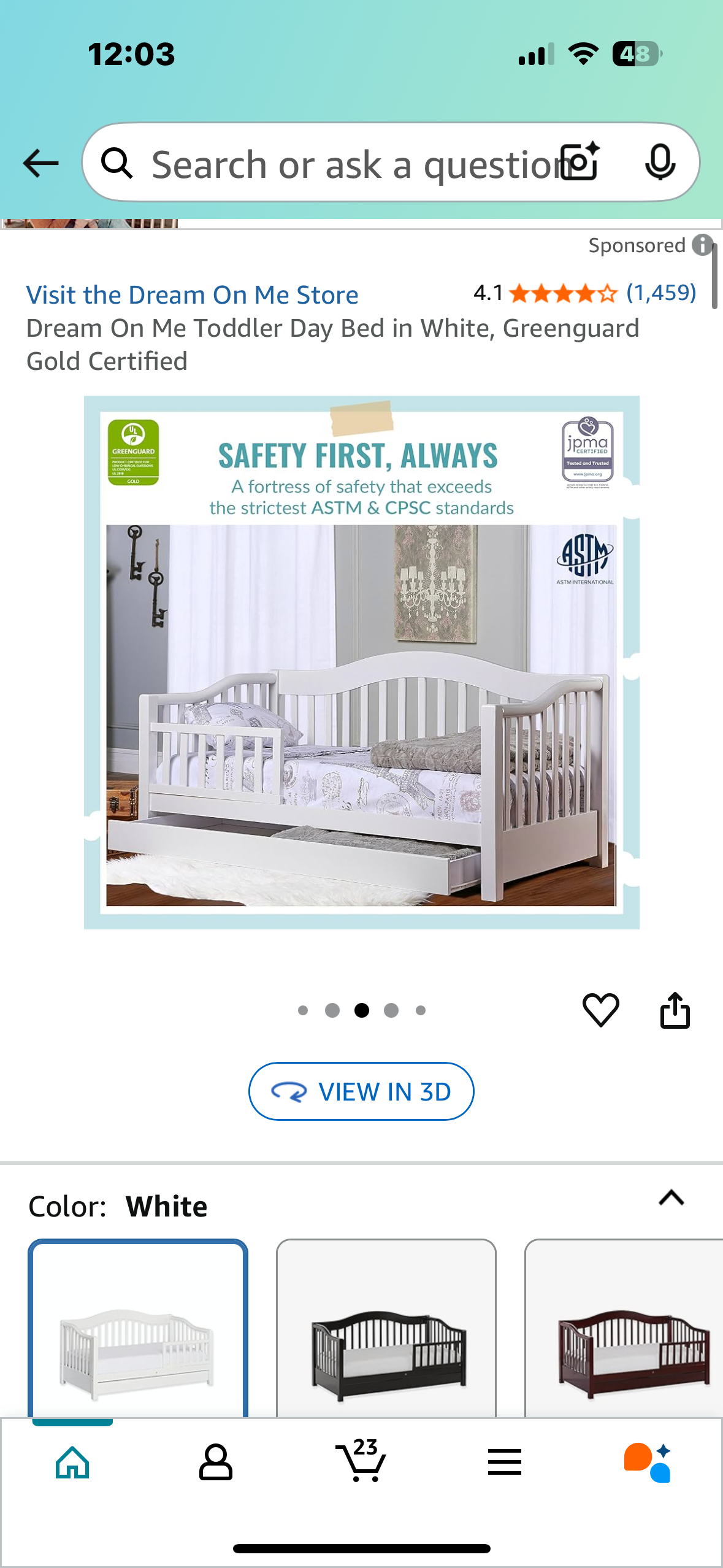 Dream On Me Toddler Day Bed in White, Greenguard Gold Certified (B1030)