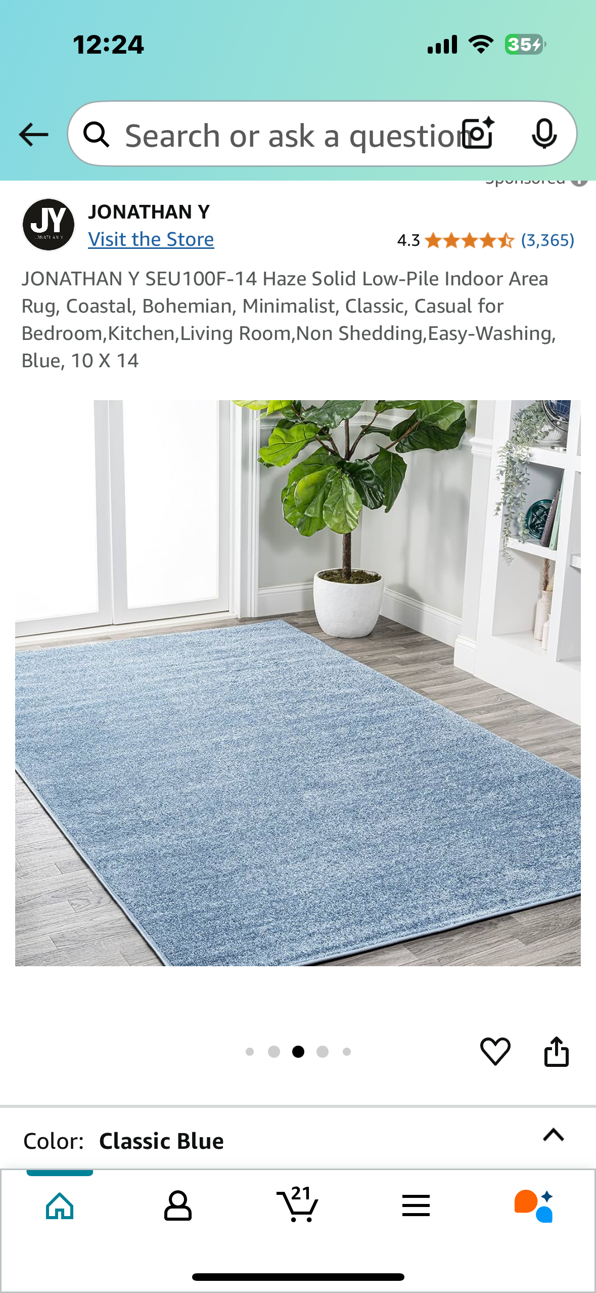 JONATHAN Low-Pile Indoor Area Rug, Coastal, Bohemian, Minimalist, Classic, Casual, Easy-Washing, Haze Blue, 10 X 14 (L874)
