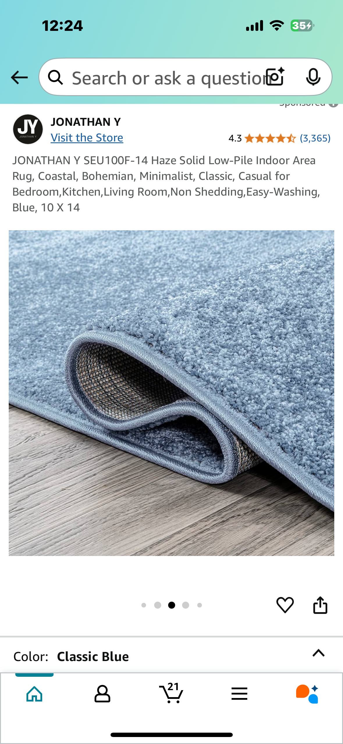 JONATHAN Low-Pile Indoor Area Rug, Coastal, Bohemian, Minimalist, Classic, Casual, Easy-Washing, Haze Blue, 10 X 14 (L874)
