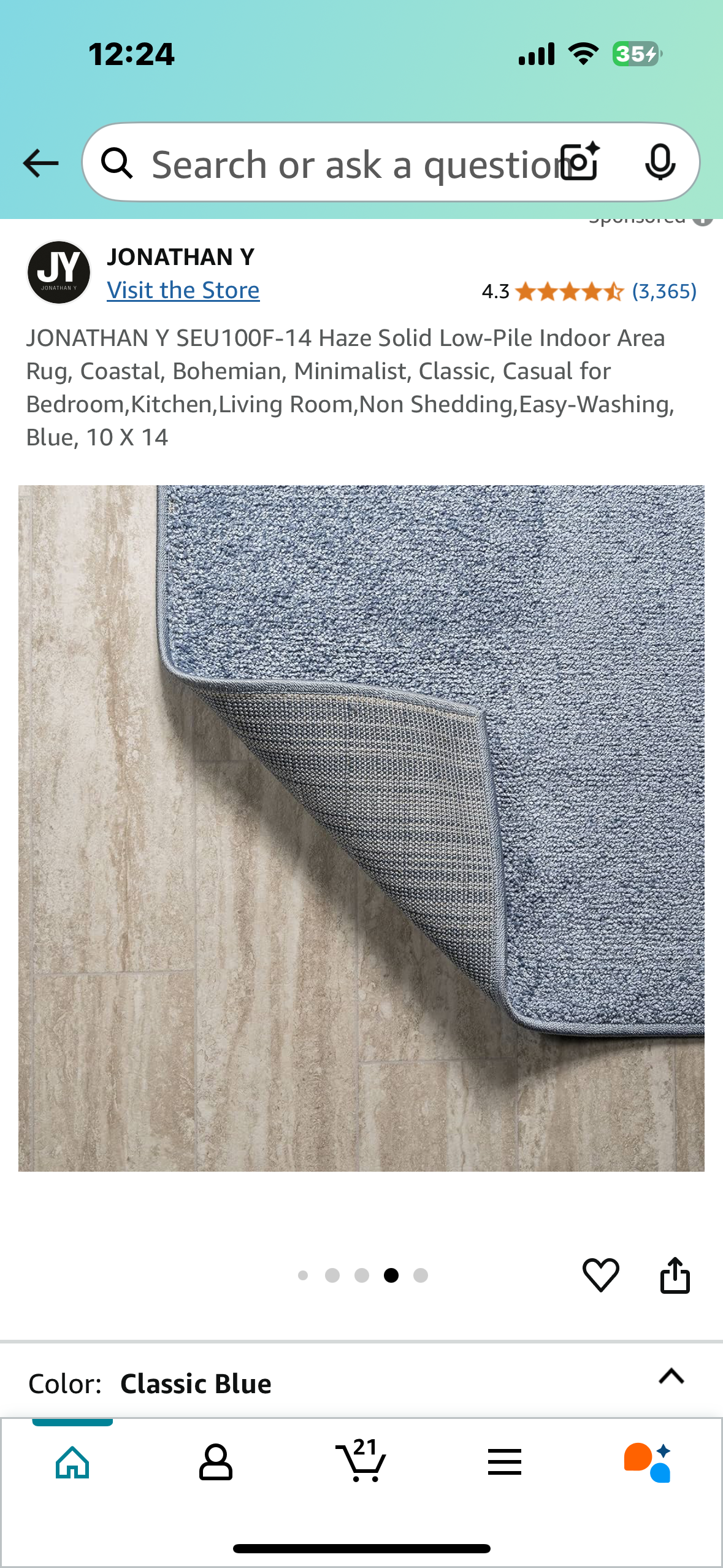 JONATHAN Low-Pile Indoor Area Rug, Coastal, Bohemian, Minimalist, Classic, Casual, Easy-Washing, Haze Blue, 10 X 14 (L874)