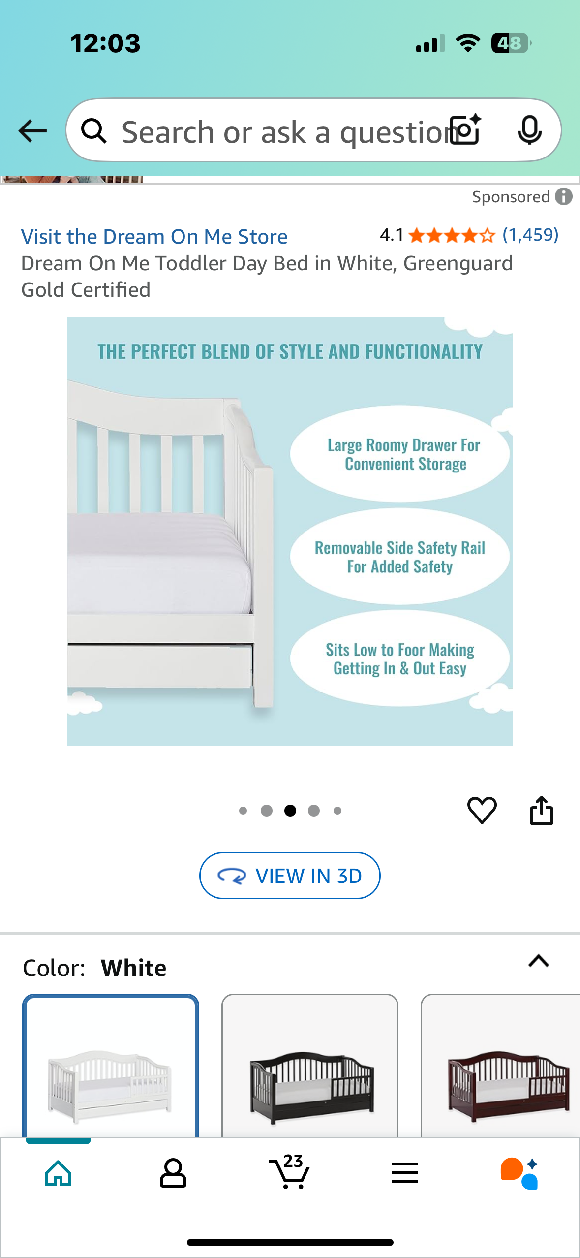 Dream On Me Toddler Day Bed in White, Greenguard Gold Certified (B1030)