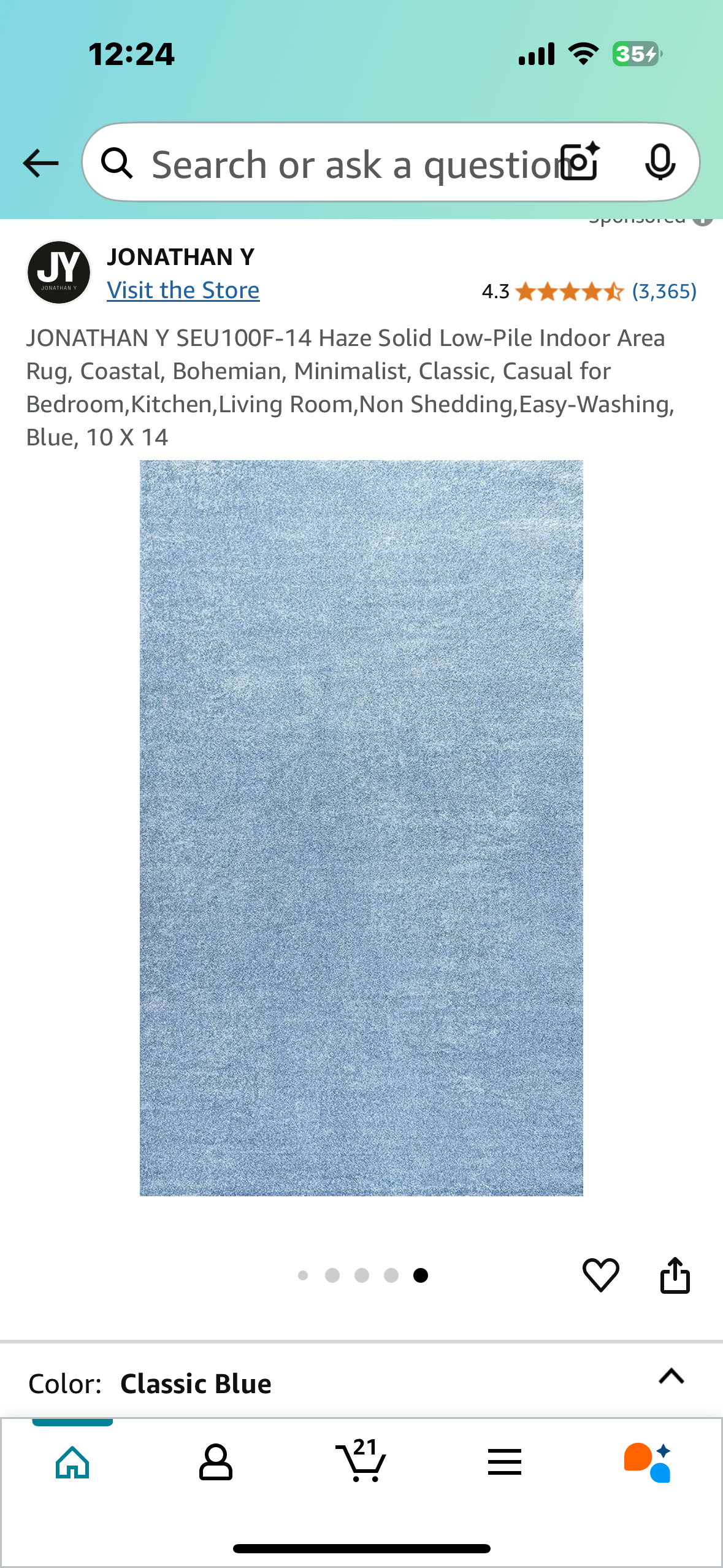 JONATHAN Low-Pile Indoor Area Rug, Coastal, Bohemian, Minimalist, Classic, Casual, Easy-Washing, Haze Blue, 10 X 14 (L874)