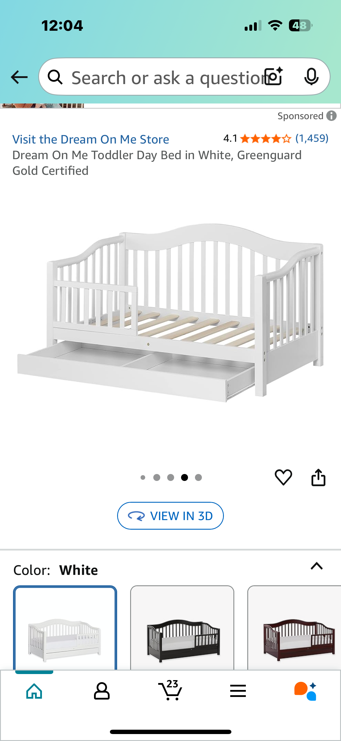 Dream On Me Toddler Day Bed in White, Greenguard Gold Certified (B1030)