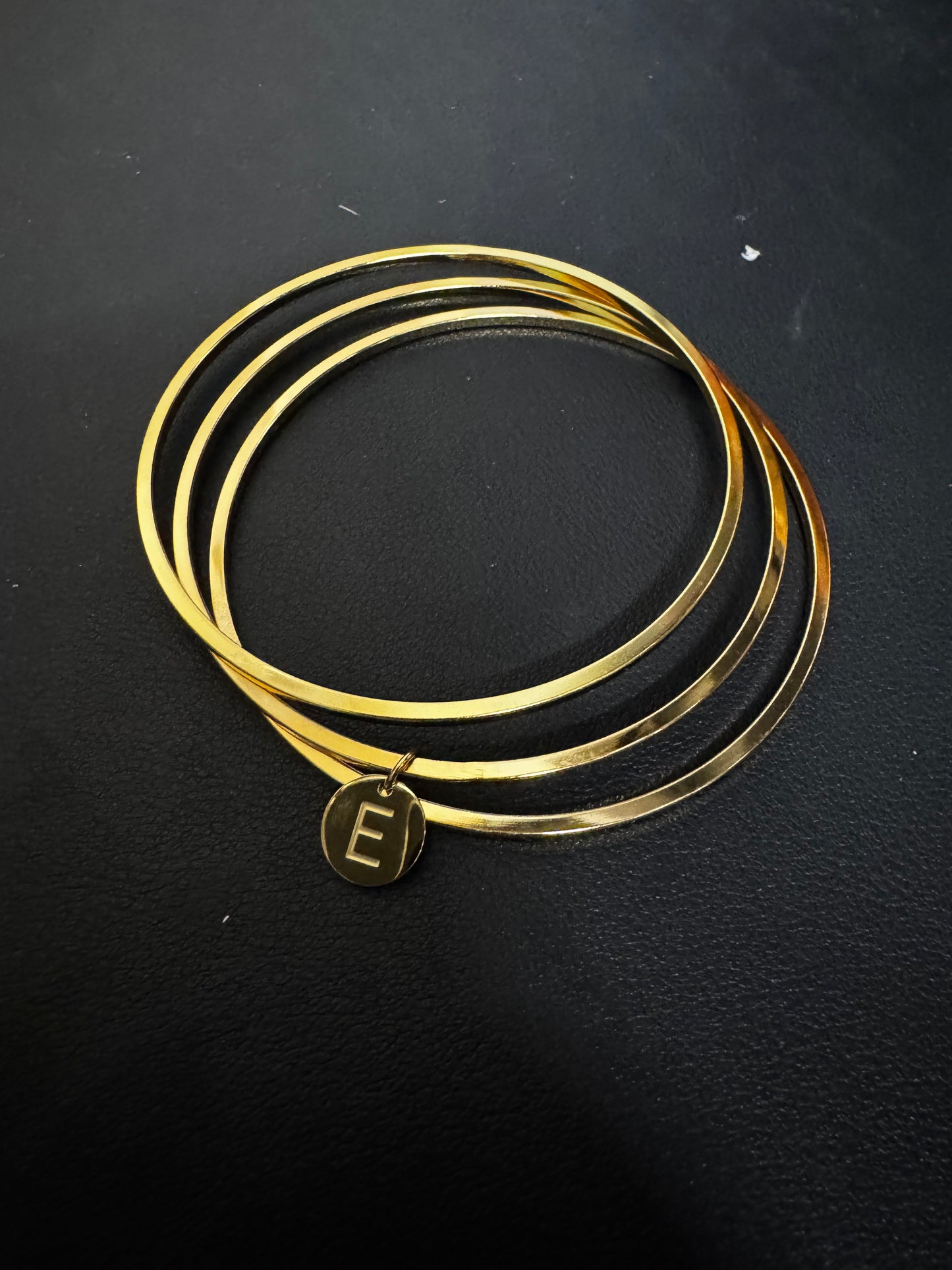 Bracelet Stack - 2 Bangles, 1 Initial ‘E’ Bangle