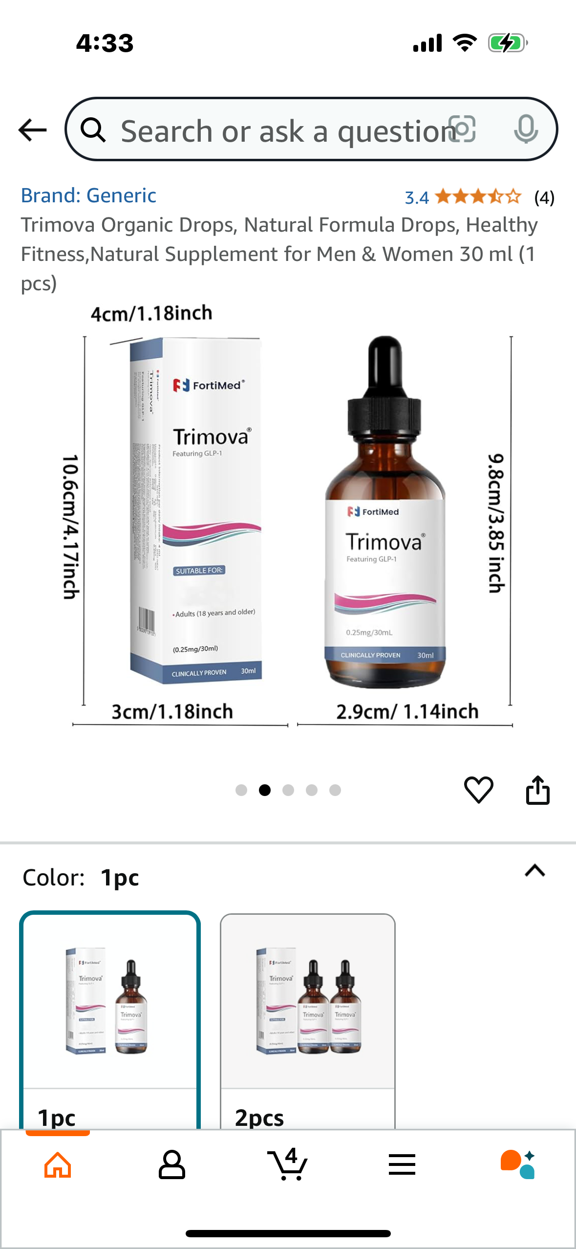 Trimova with GLP-1 Organic Drops, Natural Formula Drops, Healthy Fitness,Natural Supplement for Men & Women 30 ml (1 pcs)