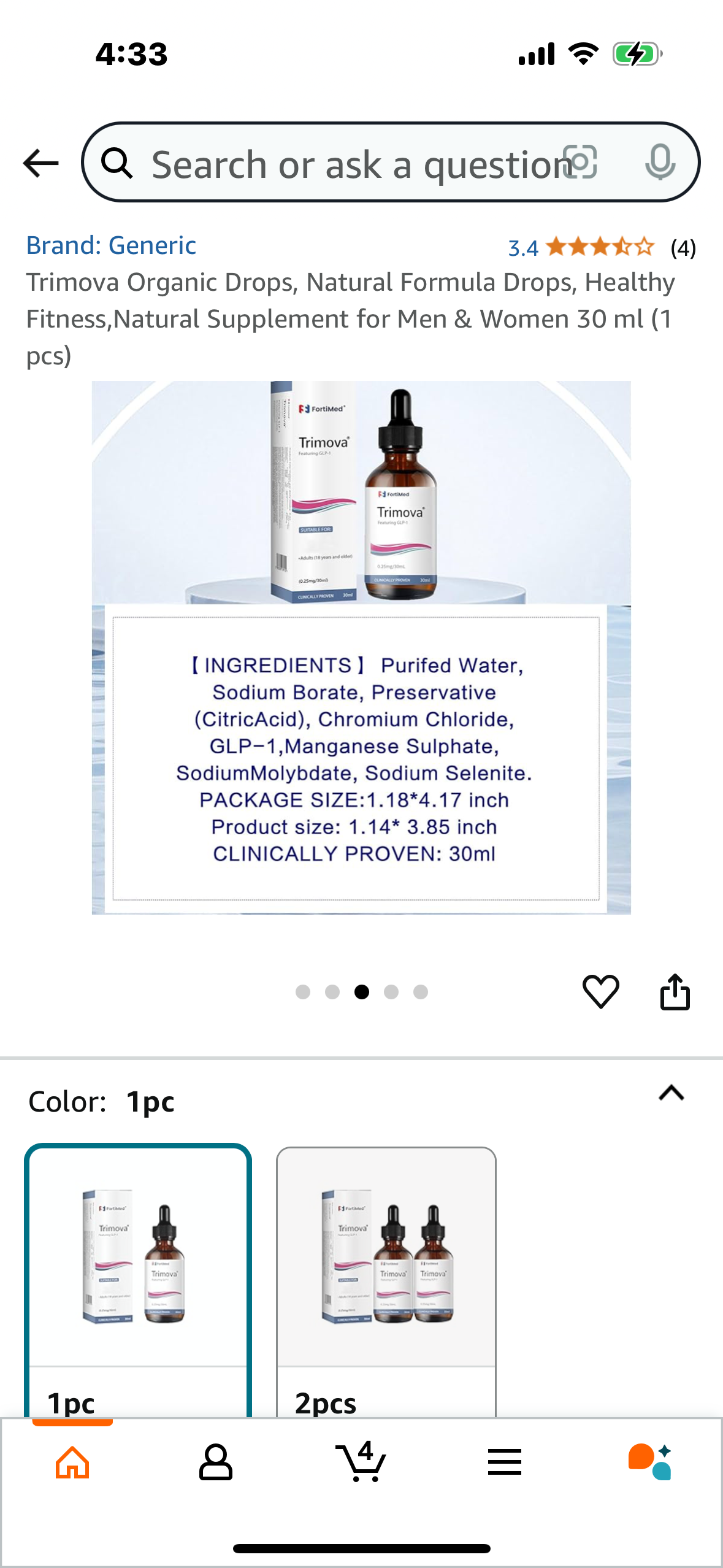 Trimova with GLP-1 Organic Drops, Natural Formula Drops, Healthy Fitness,Natural Supplement for Men & Women 30 ml (1 pcs)