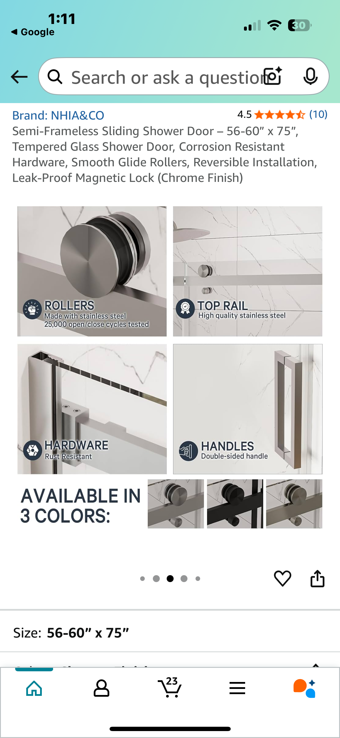 Semi-Frameless Sliding Shower Door – 56-60” x 75”, Tempered Glass Shower Door, Corrosion Resistant Hardware, Smooth Glide Rollers, Reversible Installation, Leak-Proof Magnetic Lock (Chrome Finish) (B1033)