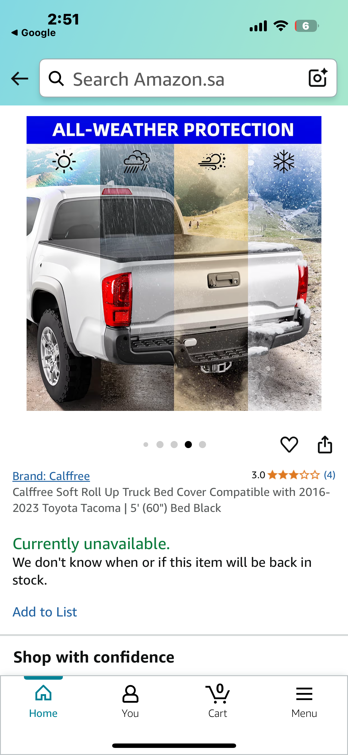 New - Calffree Soft Roll Up Truck Bed Cover Compatible with 2016-2023 Toyota Tacoma | 5' (60") Bed Black (G745)