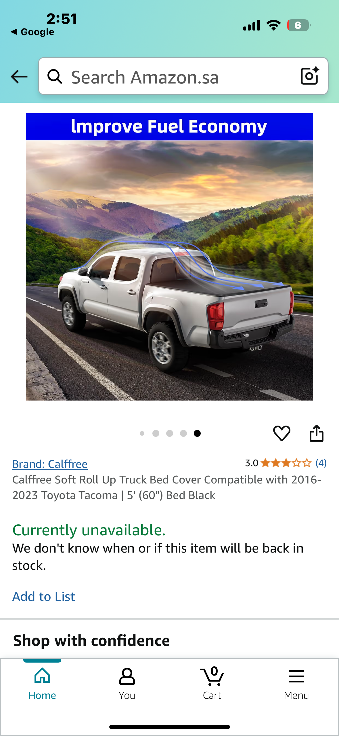 New - Calffree Soft Roll Up Truck Bed Cover Compatible with 2016-2023 Toyota Tacoma | 5' (60") Bed Black (G745)