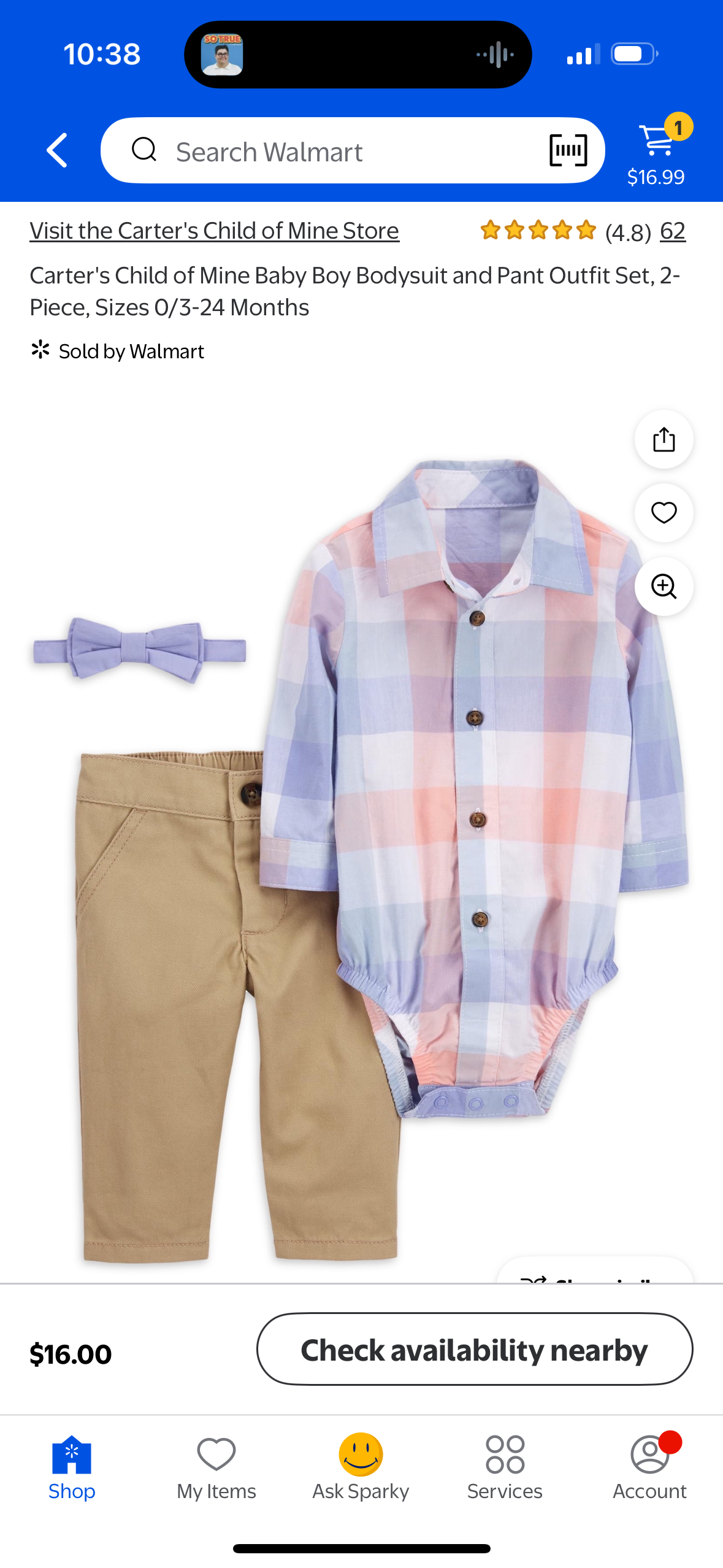 Carter's Child of Mine Baby Boy Bodysuit and Pant Outfit Set (Size 12M)